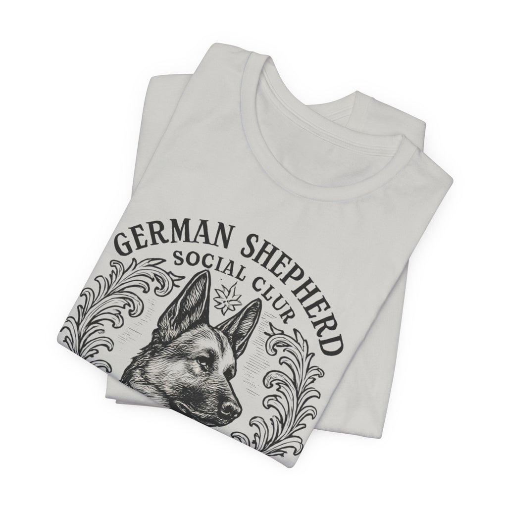 German Shepherd Social Club Tee - Unisex Short Sleeve Shirt for Dog Lovers, Pet Gift, Casual Wear, Canine Enthusiast Apparel