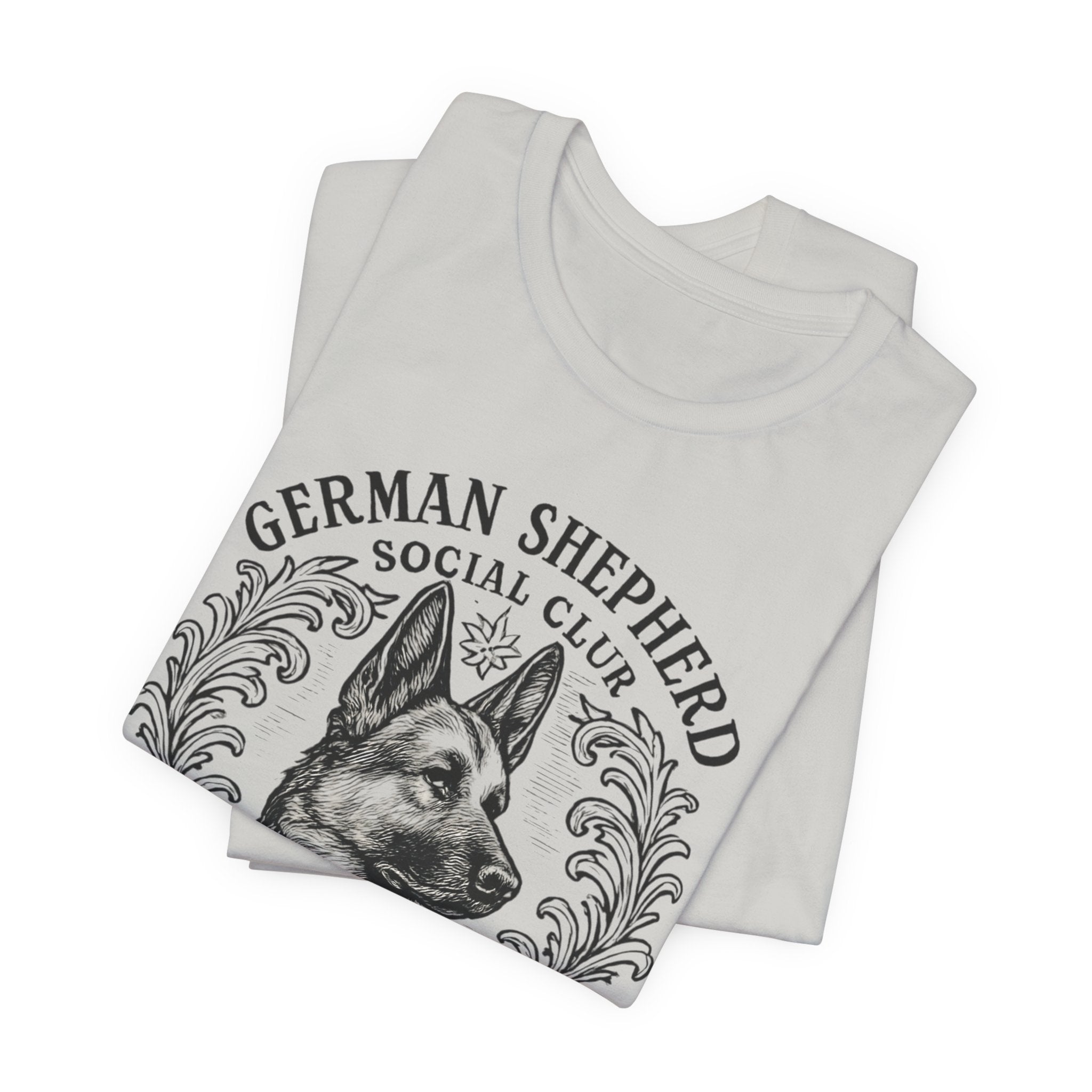 German Shepherd Social Club Tee - Unisex Short Sleeve Shirt for Dog Lovers, Pet Gift, Casual Wear, Canine Enthusiast Apparel