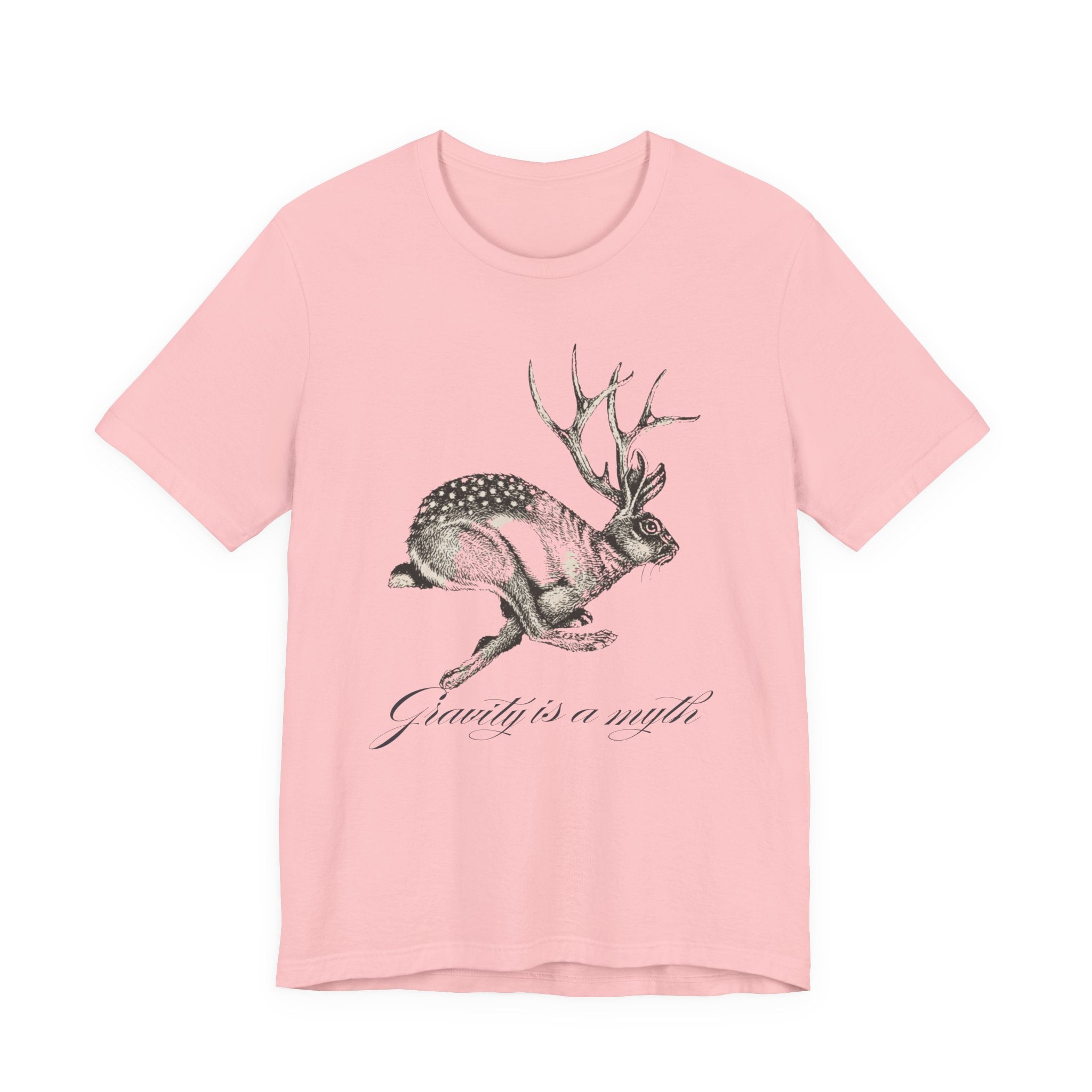 Gravity is a myth tee| hand -Drawn Jackalope Art, Script Motto