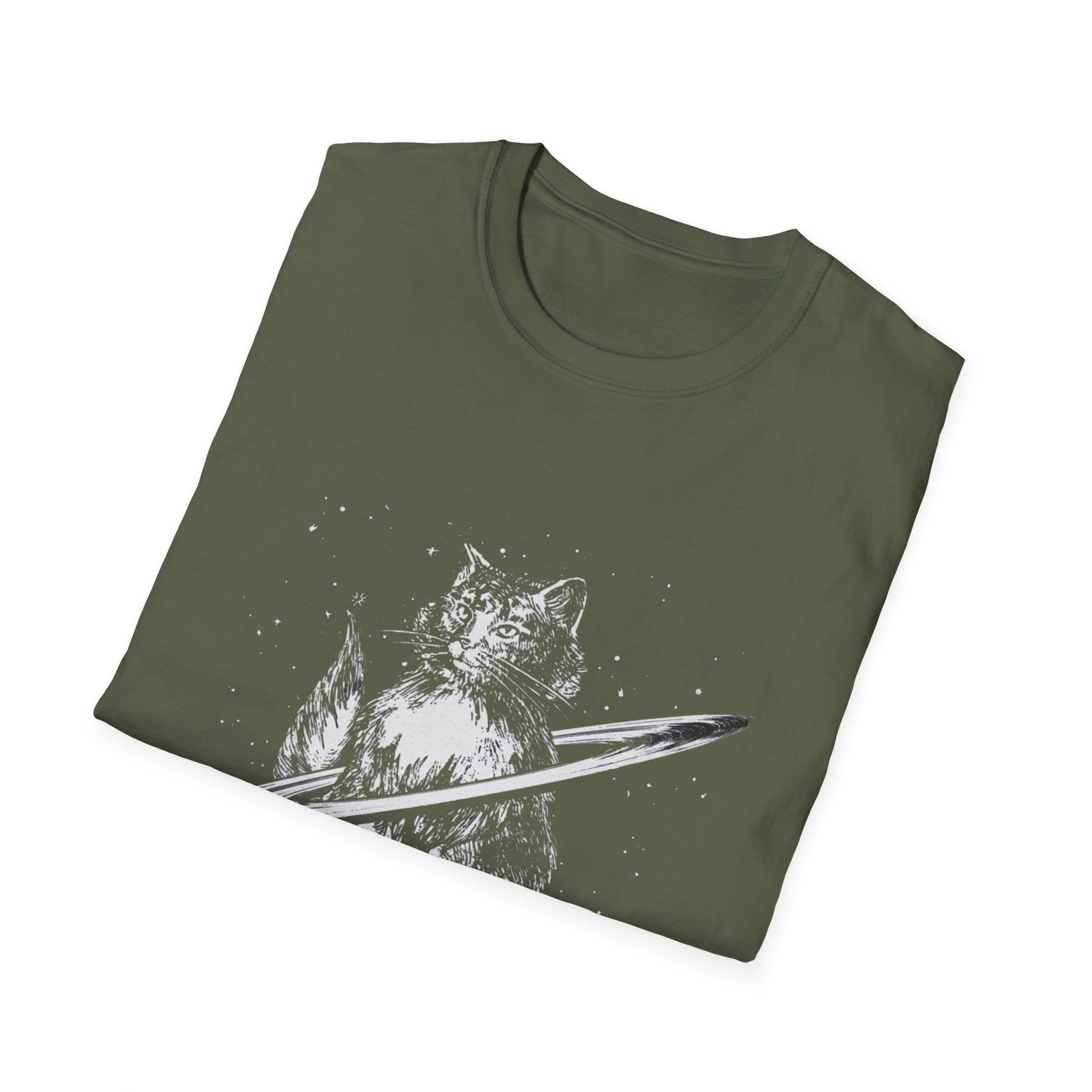 Cat Planetary Orbit Illustration T-Shirt | Minimal Space Art