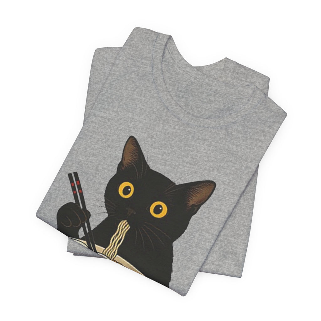 Black Cat Eating Ramen Tee | Cat with Ramen Bowl T-Shirt