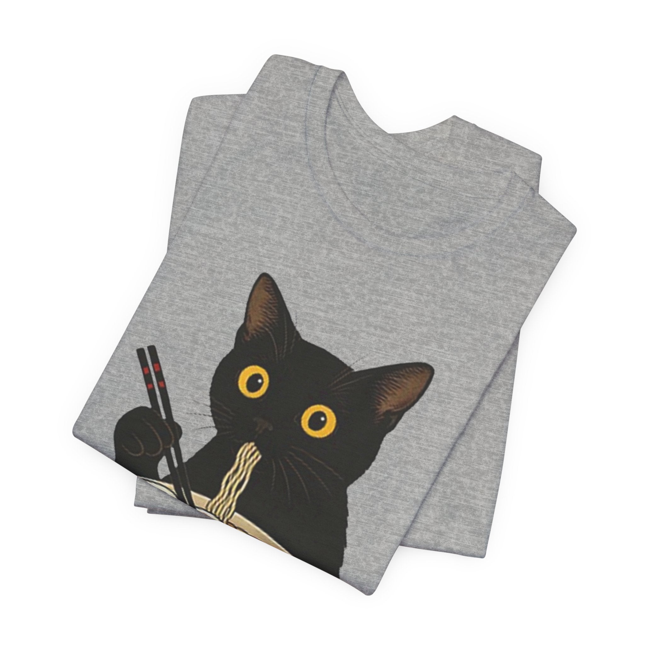 Black Cat Eating Ramen Tee | Cat with Ramen Bowl T-Shirt