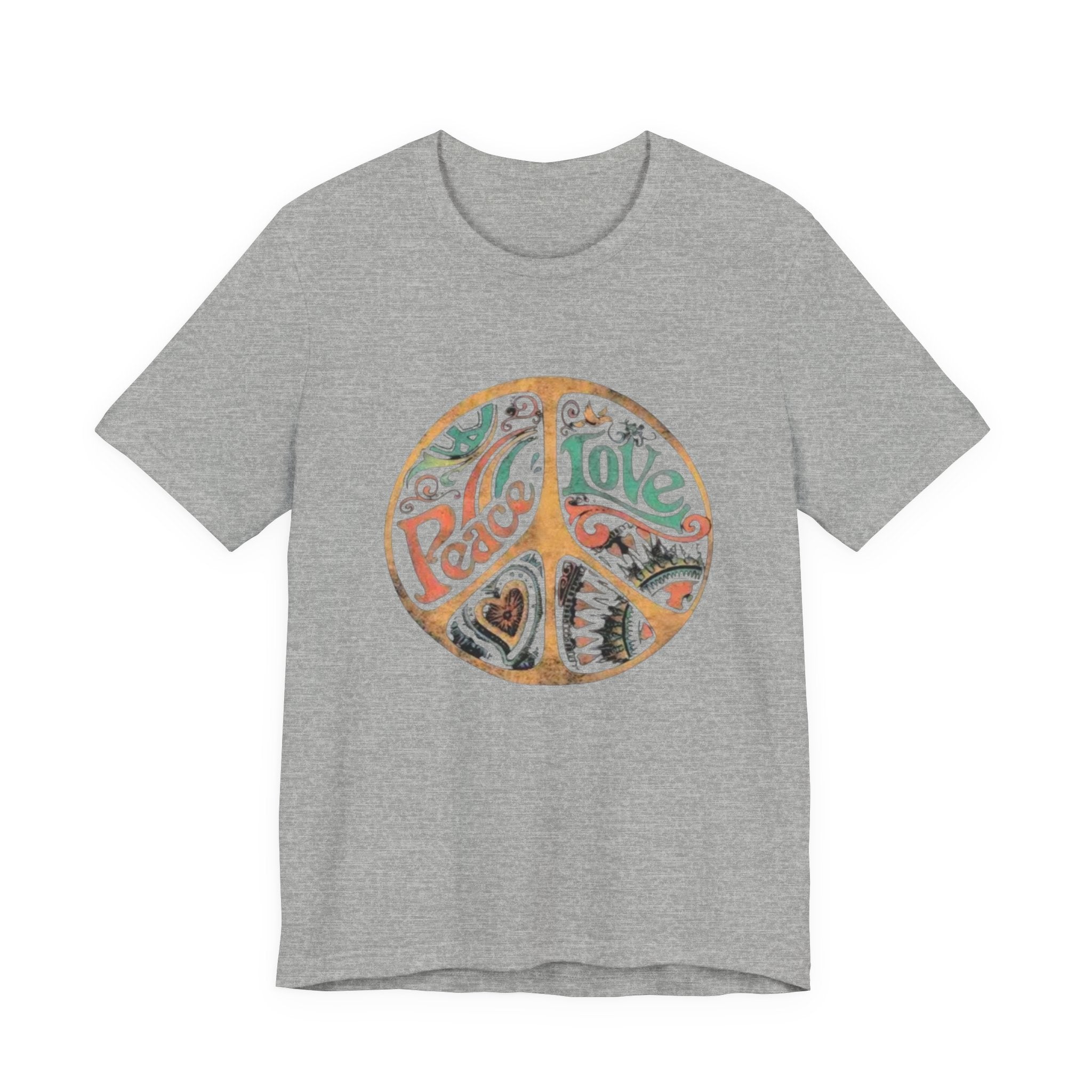Retro Peace Love Unisex T-Shirt, Boho Graphic Tee, Casual Wear, Festival Shirt, Gift for Friends, Summer Style