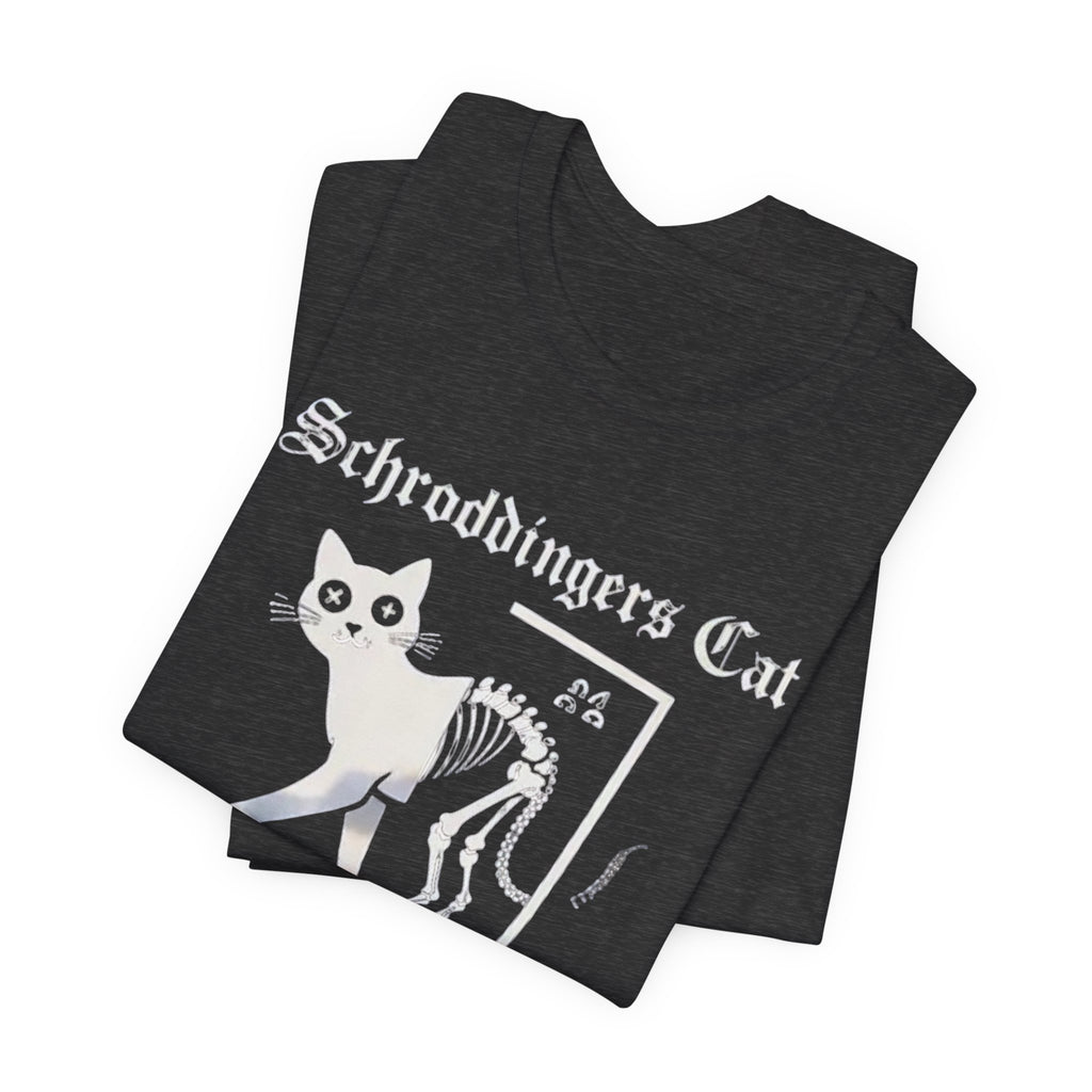Schrodingers Cat skeleton illustration T-Shirt | Dead & Alive cat science tee