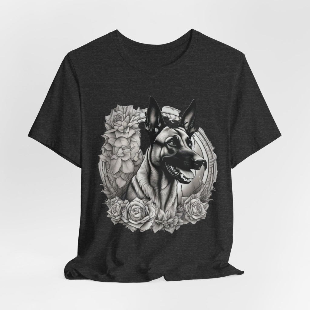 Belgian Malinios Portrait T-Shirt | Floral Frame Dog Tee