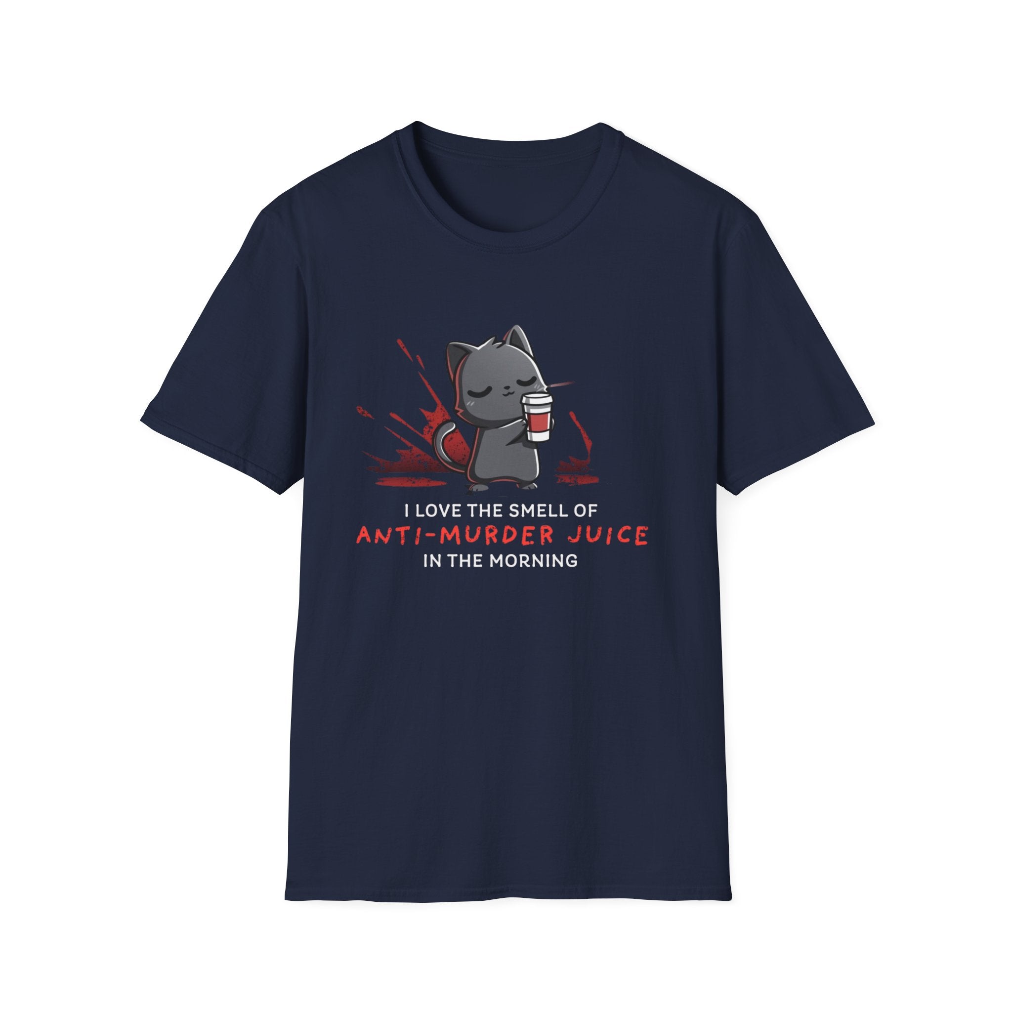 Anti-Murder Juice Cat T-Shirt | Cute Dark Humor Coffee Tee
