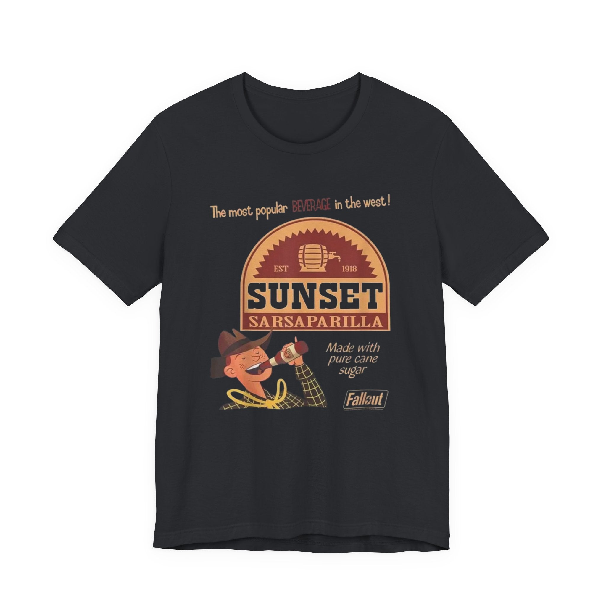 Sunset Sarsaparilla Tee — Retro Fallout Soda Logo T-shirt, Fallout Tee
