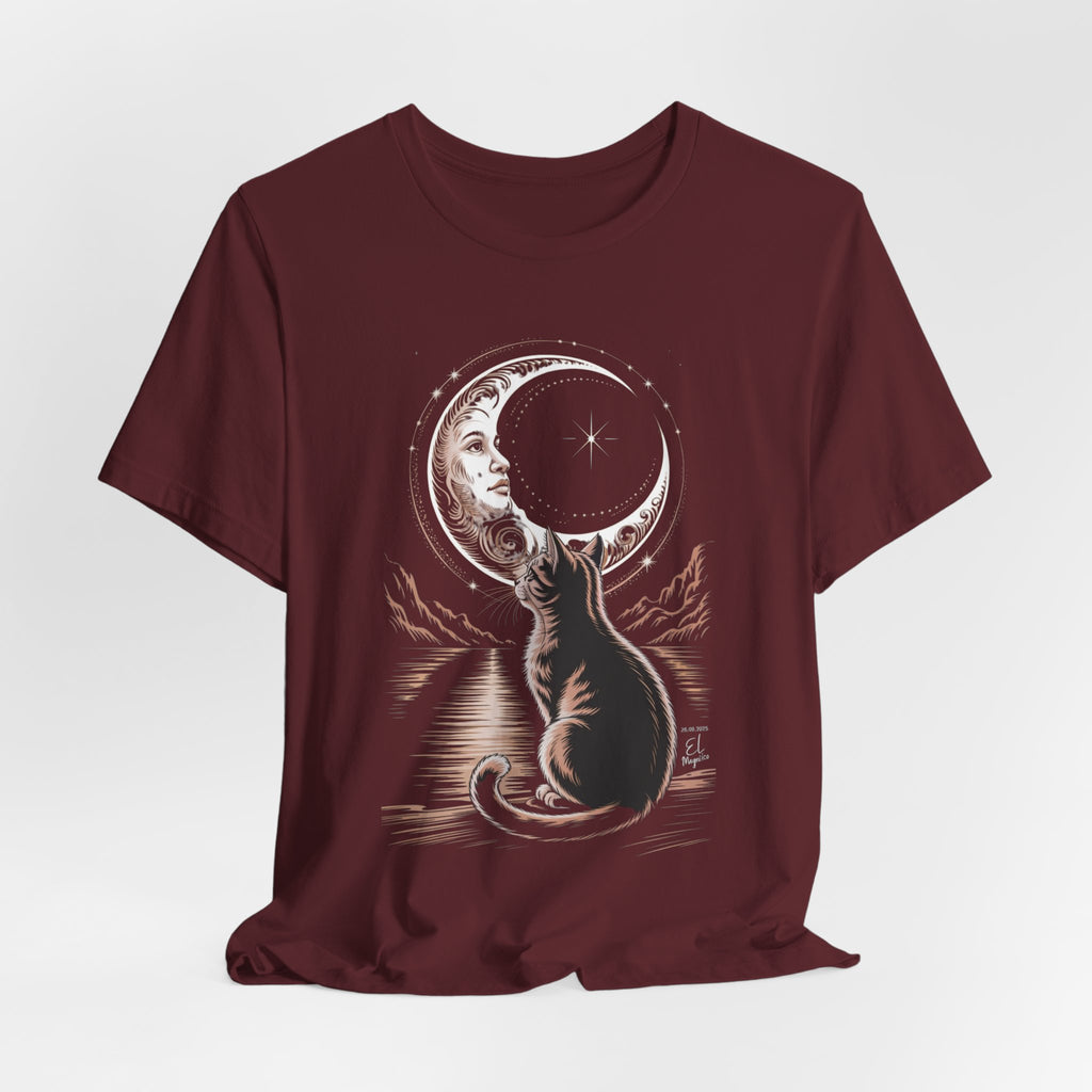 Celestial Cat Graphic Tee - Boho T-Shirt, Unisex Cat Lover Shirt, Moon Phase Top, Gift for Pet Owners, Astrology Apparel