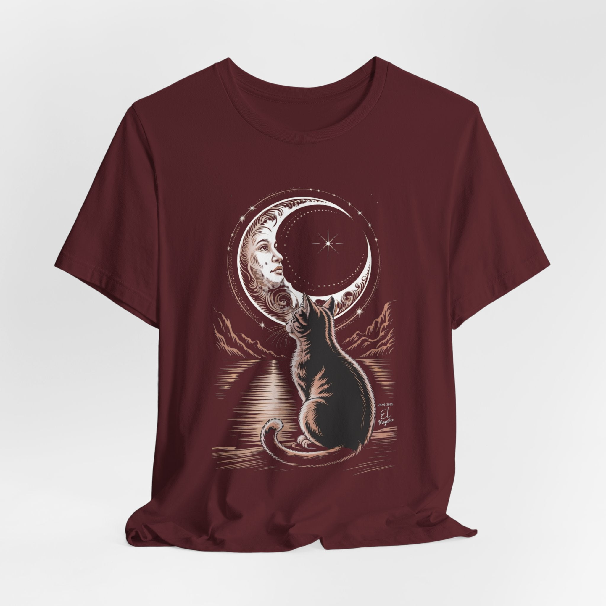 Celestial Cat Graphic Tee - Boho T-Shirt, Unisex Cat Lover Shirt, Moon Phase Top, Gift for Pet Owners, Astrology Apparel