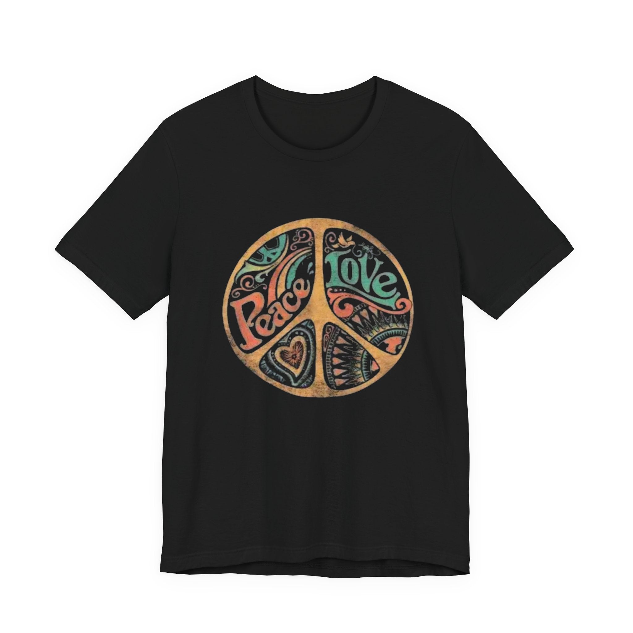 Retro Peace Love Unisex T-Shirt, Boho Graphic Tee, Casual Wear, Festival Shirt, Gift for Friends, Summer Style