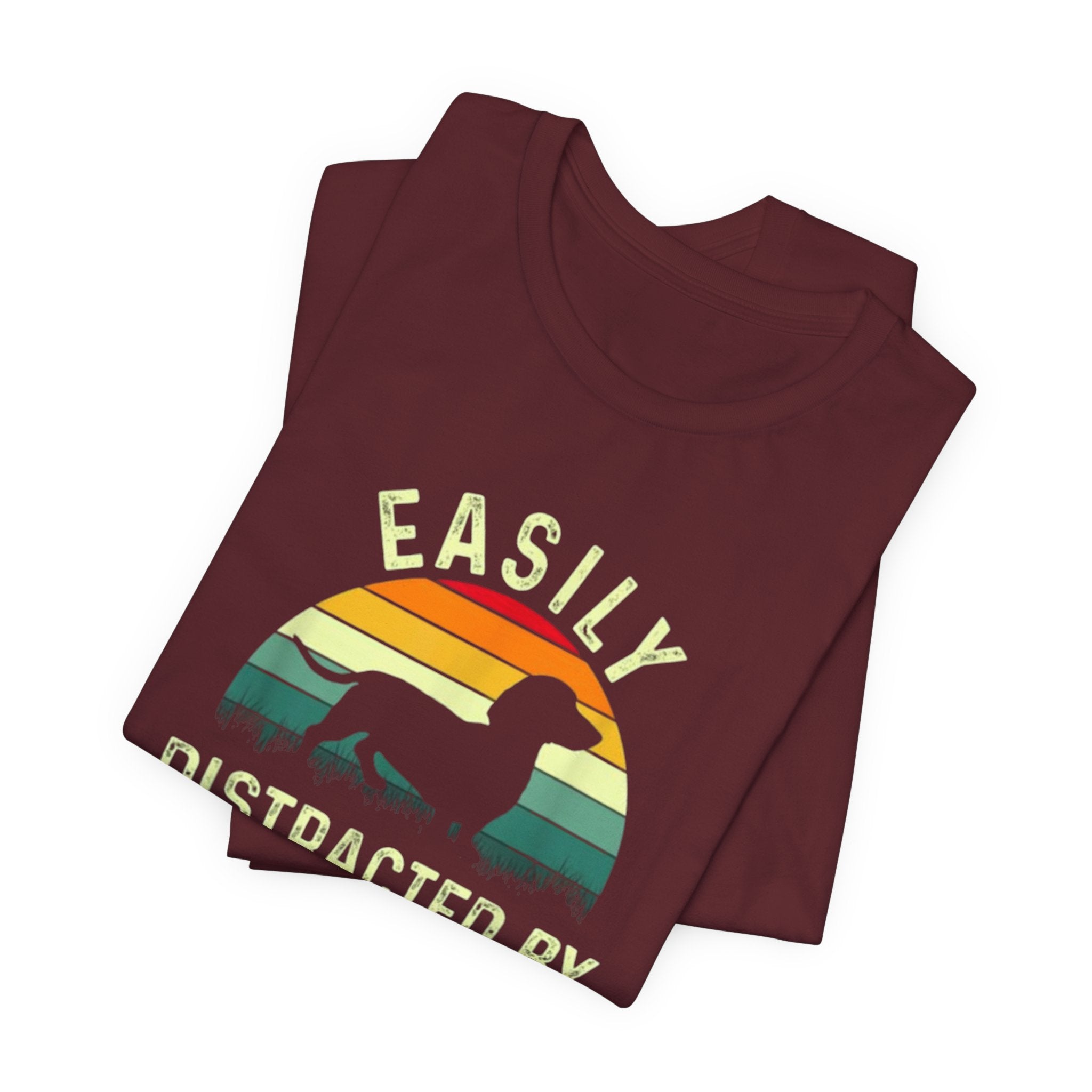 Easily Distracted By Weiners T-Shirt | Dachshund Retro Sunset Tee