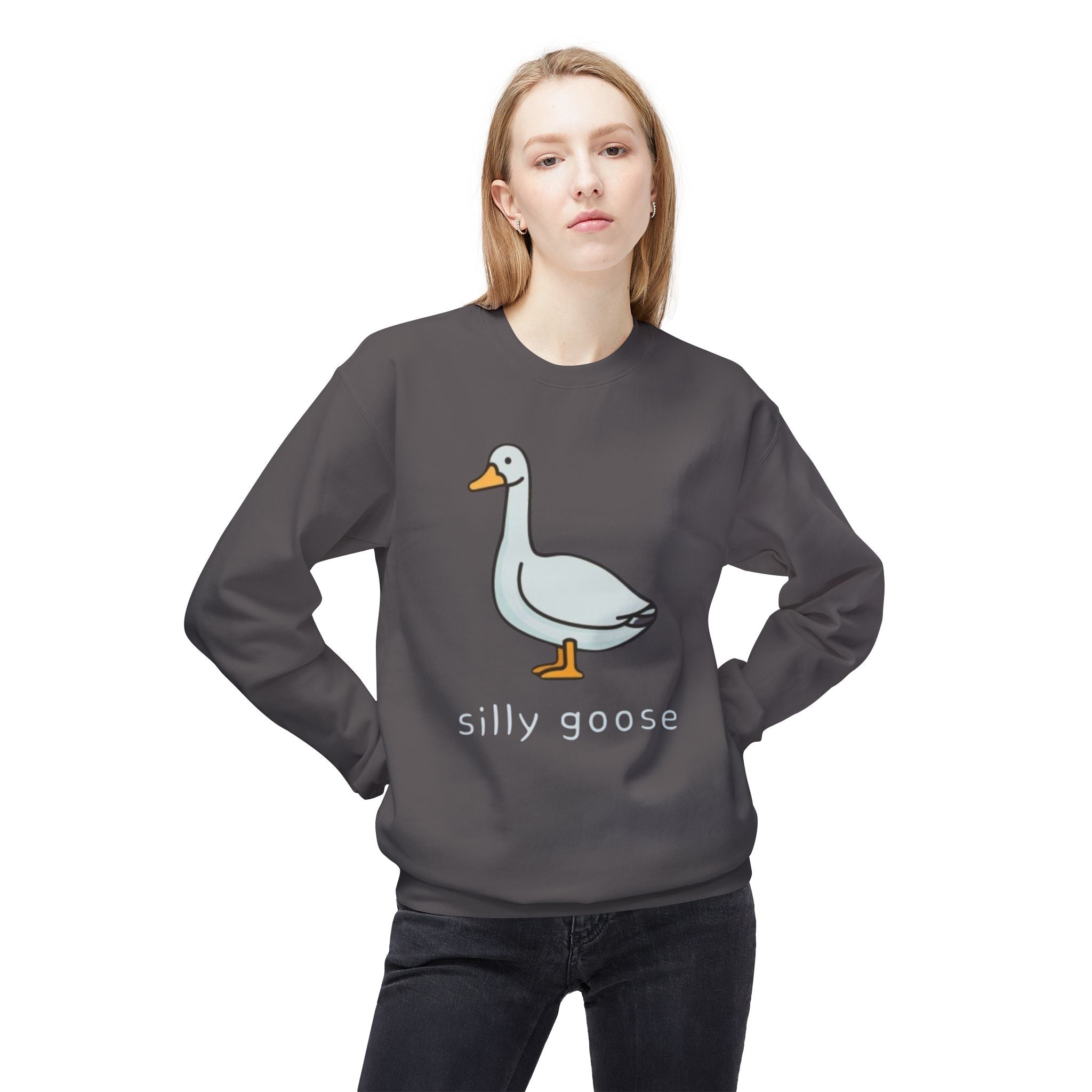 Silly Goose Illustration Sweatshirt | Cute Duck Cartoon Crewneck