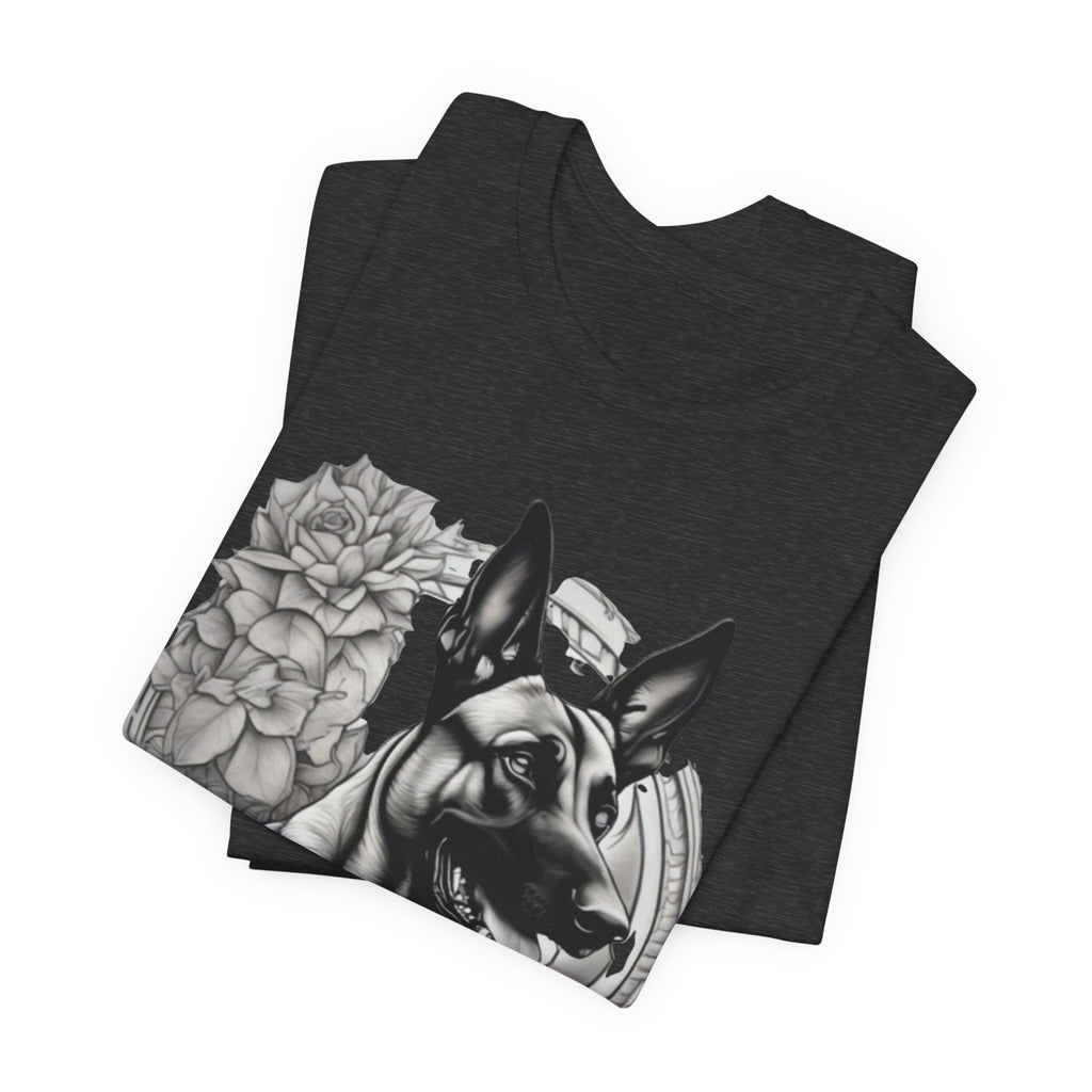 Belgian Malinios Portrait T-Shirt | Floral Frame Dog Tee