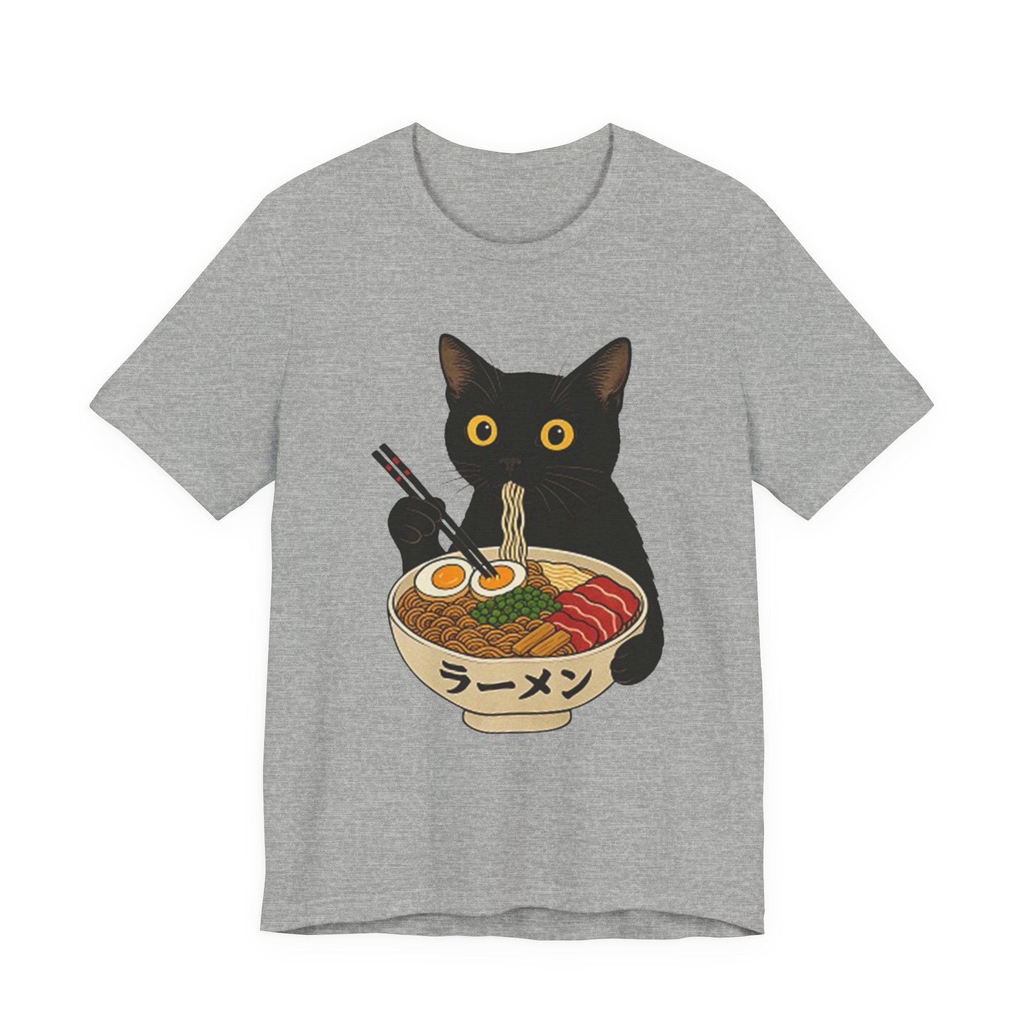 Black Cat Eating Ramen Tee | Cat with Ramen Bowl T-Shirt