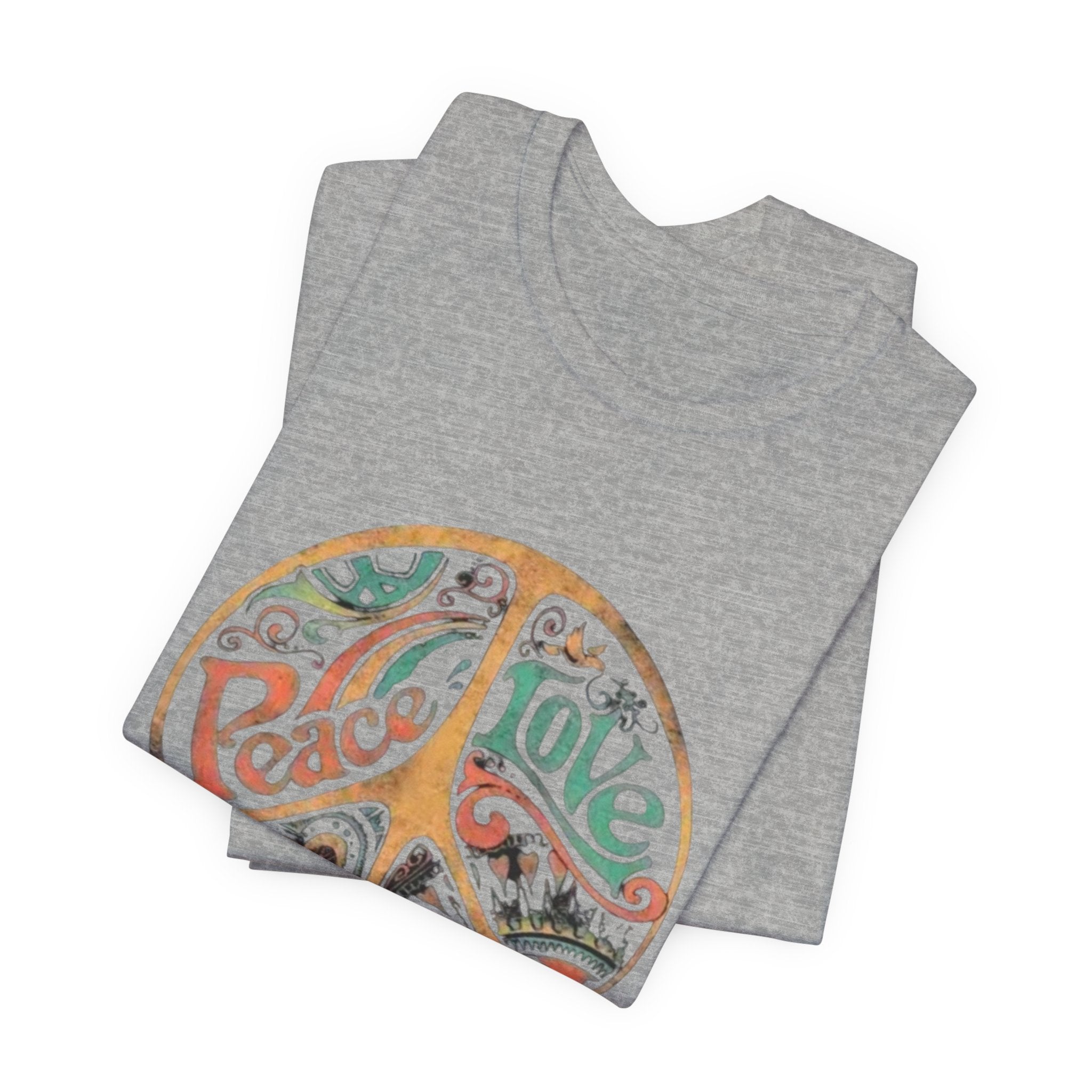 Retro Peace Love Unisex T-Shirt, Boho Graphic Tee, Casual Wear, Festival Shirt, Gift for Friends, Summer Style