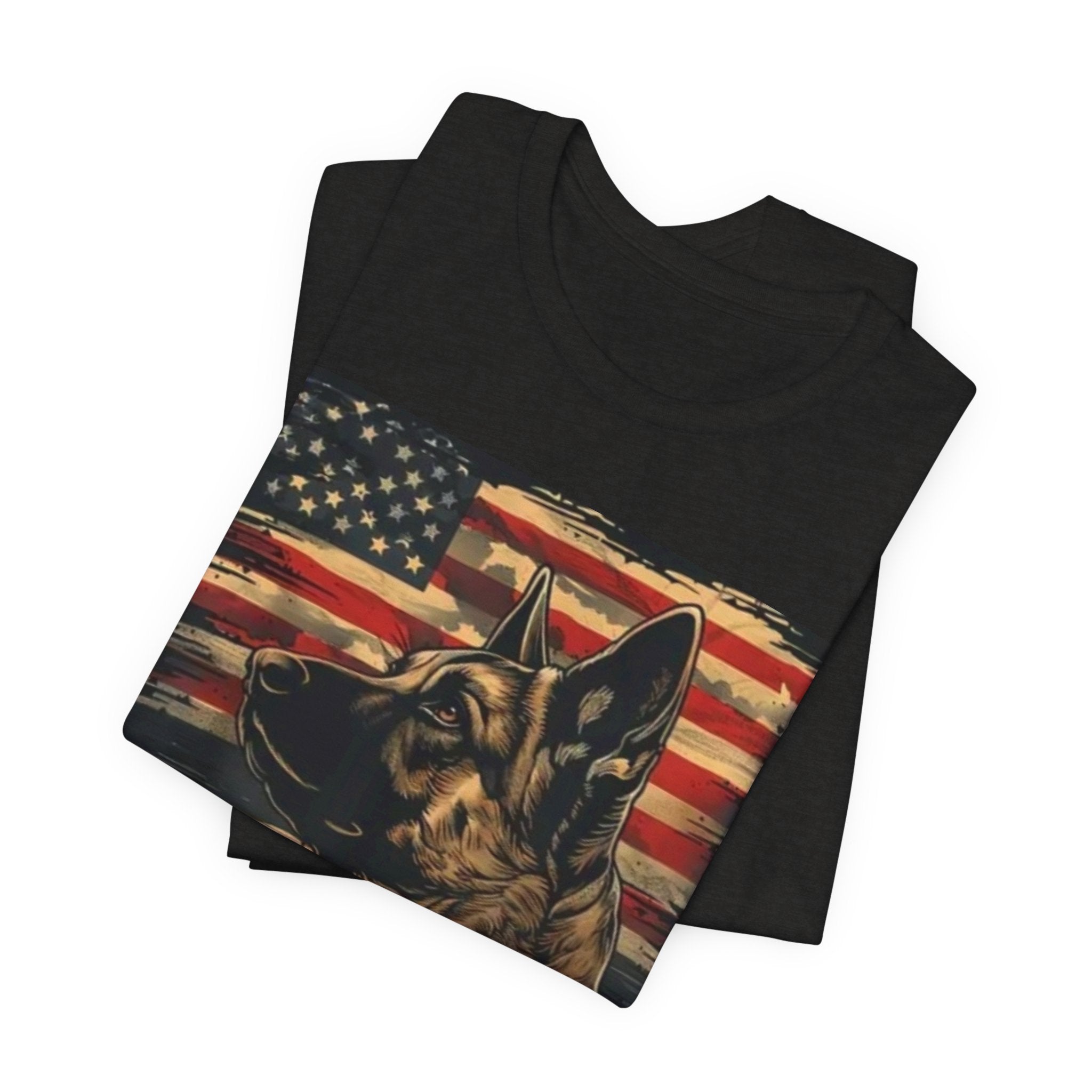 German Shepherd Patriotic T-Shirt — American Flag & Mountain Dog Tee