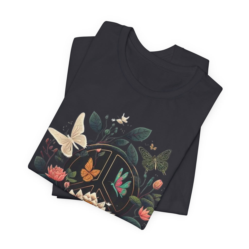 Lotus Bloom and Butterflies Tee | Floral Peace Symbol T-Shirt