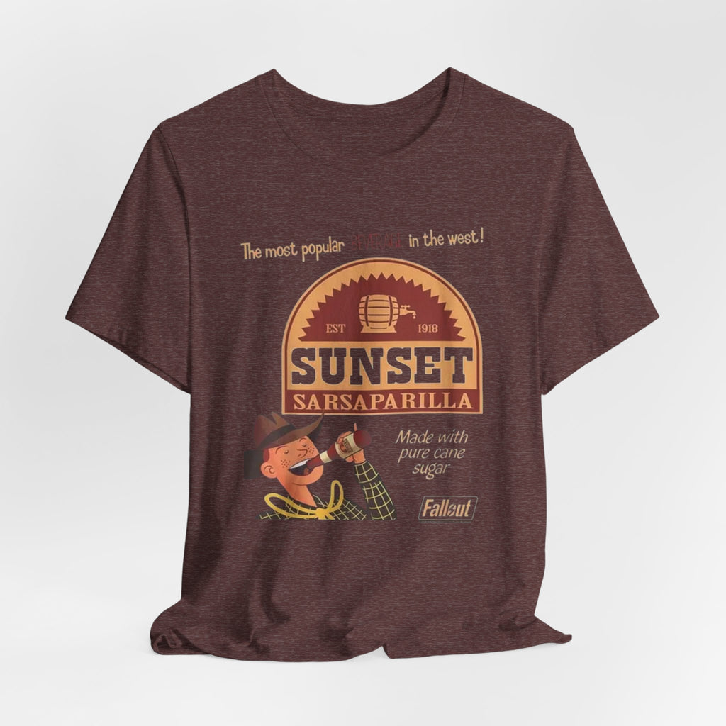 Sunset Sarsaparilla Tee — Retro Fallout Soda Logo T-shirt, Fallout Tee