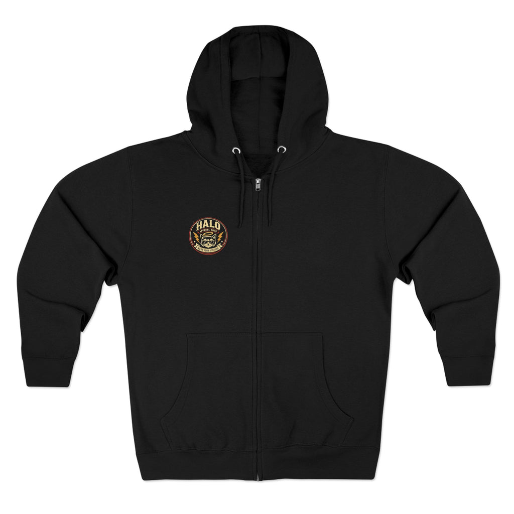 Halo Apparel Co. Vintage Cat Logo Zip Hoodie