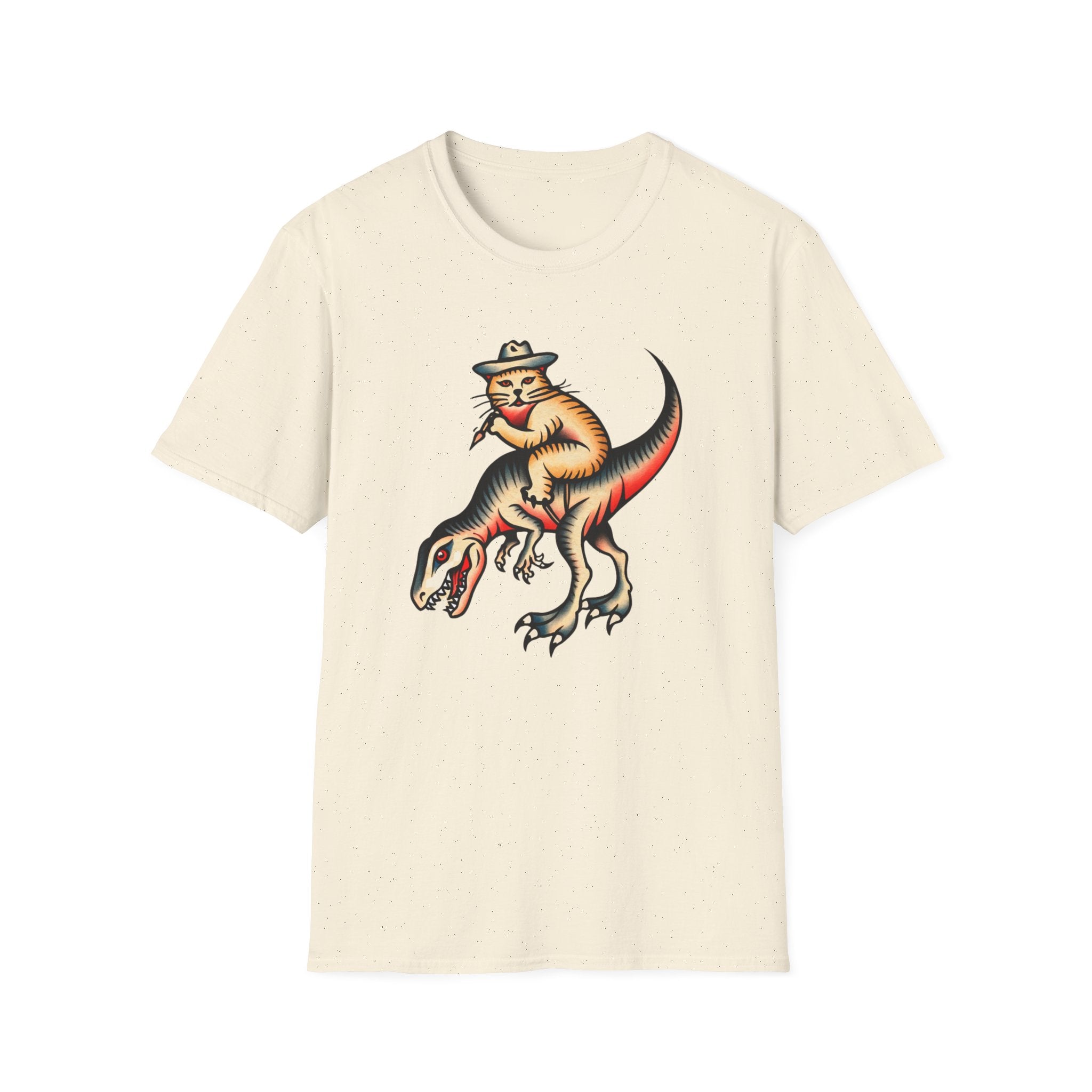 Funny Cat Cowboy T-Shirt — Retro Riding Tyrannosaurus Graphic Tee