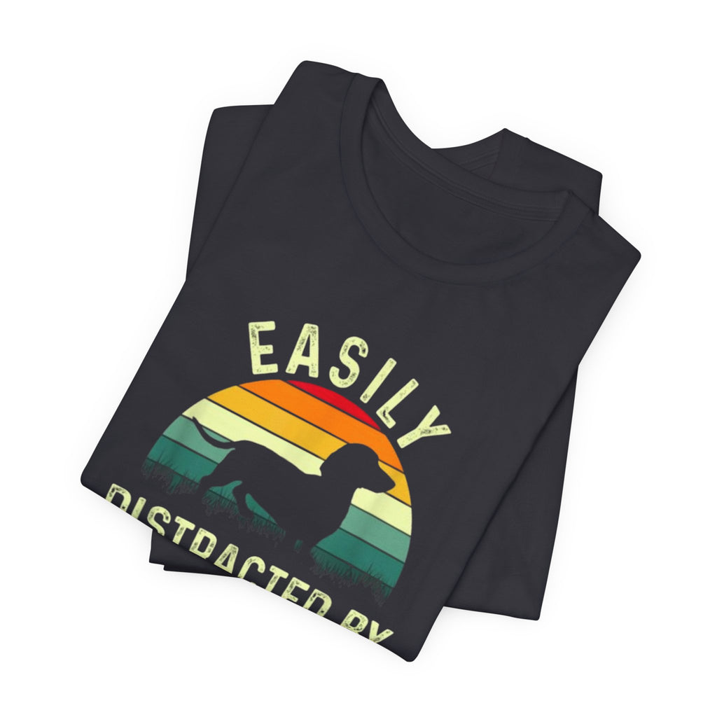 Easily Distracted By Weiners T-Shirt | Dachshund Retro Sunset Tee