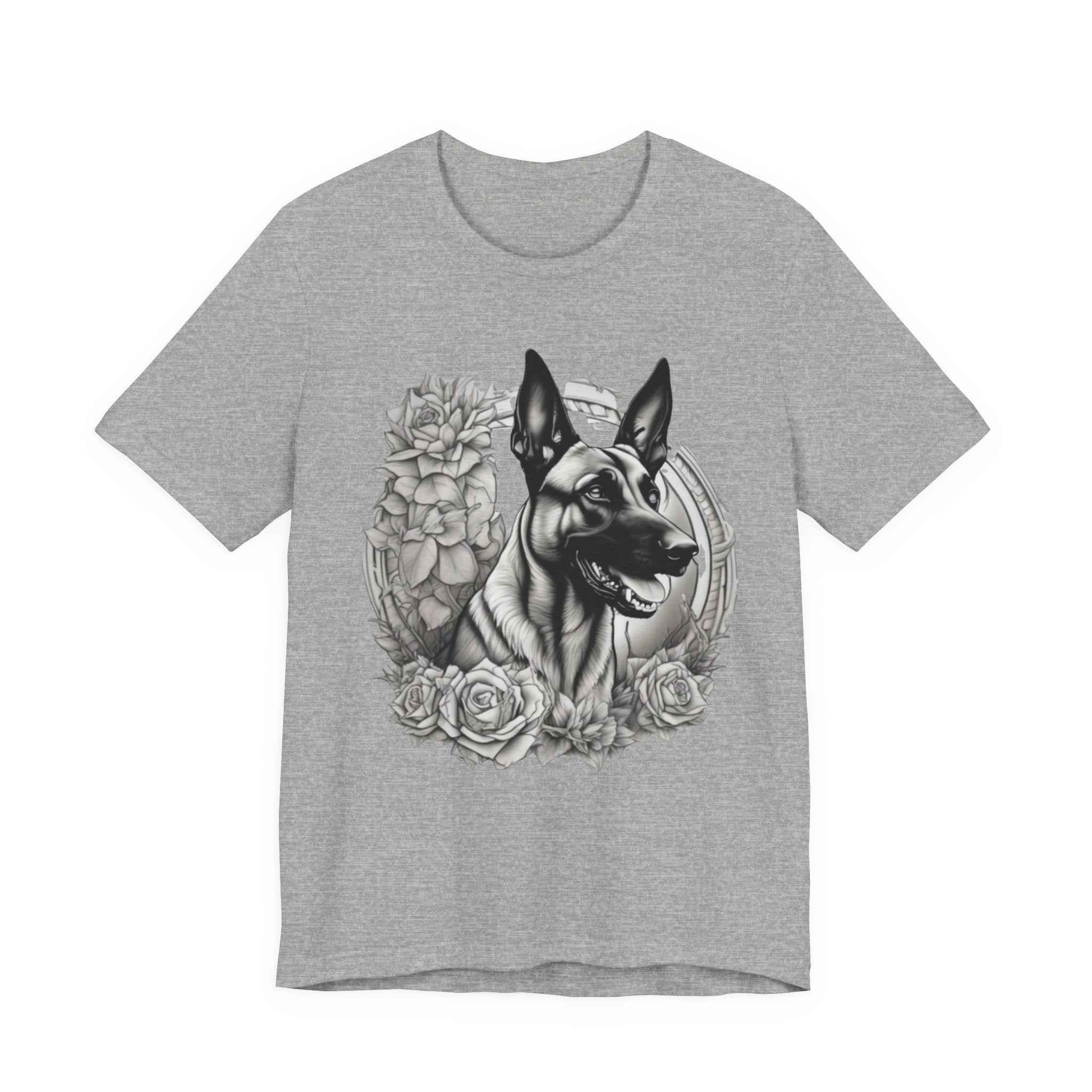 Belgian Malinios Portrait T-Shirt | Floral Frame Dog Tee