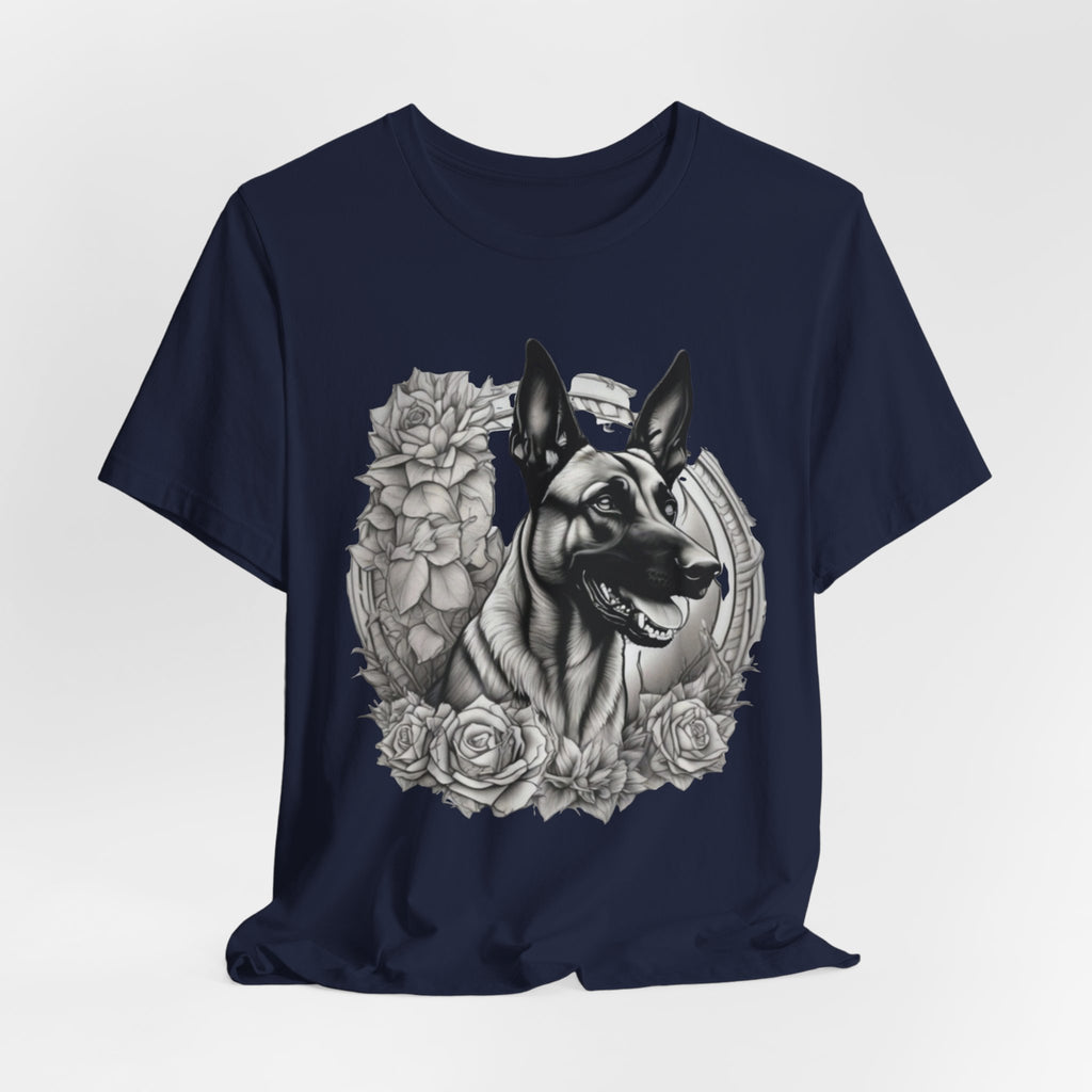 Belgian Malinios Portrait T-Shirt | Floral Frame Dog Tee