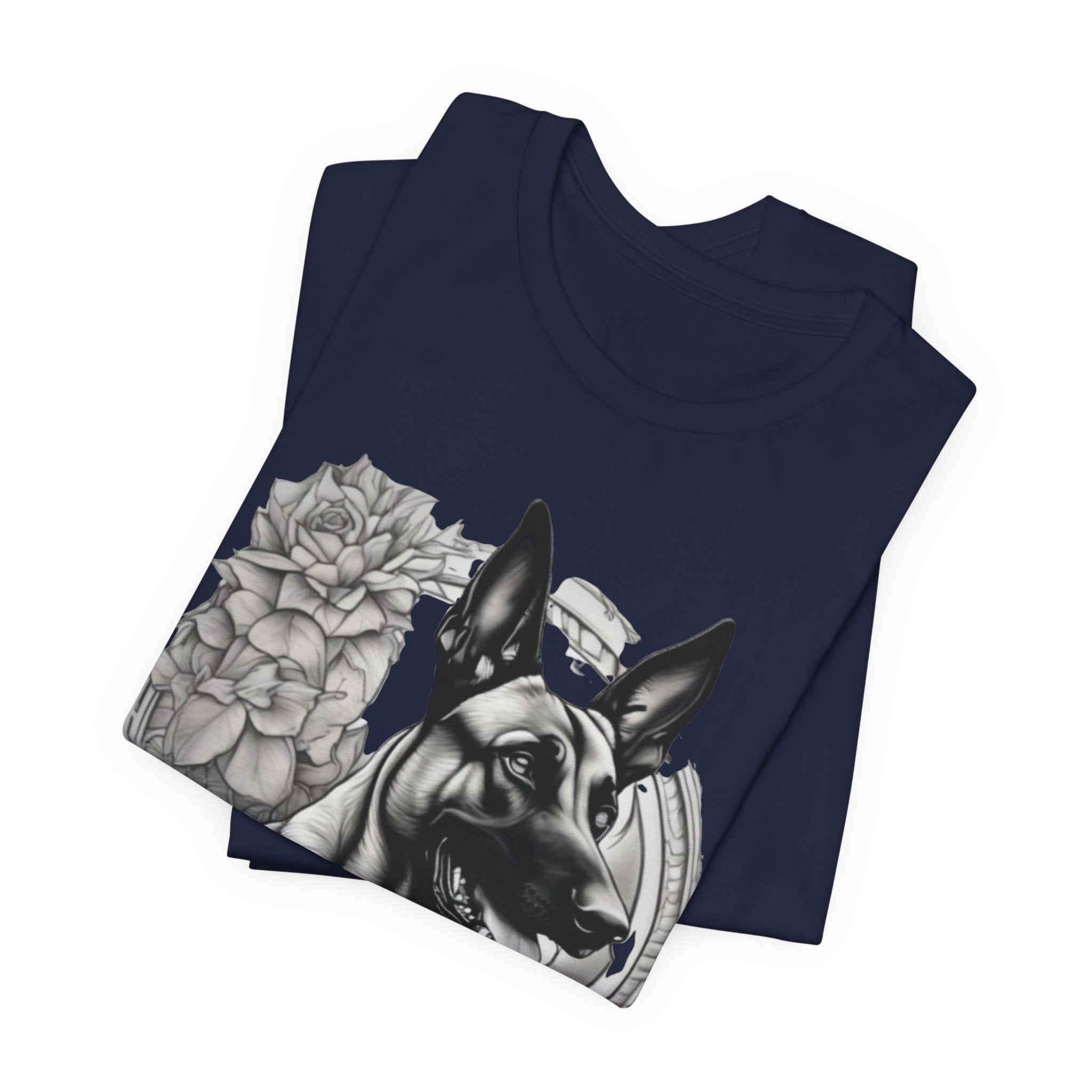 Belgian Malinios Portrait T-Shirt | Floral Frame Dog Tee