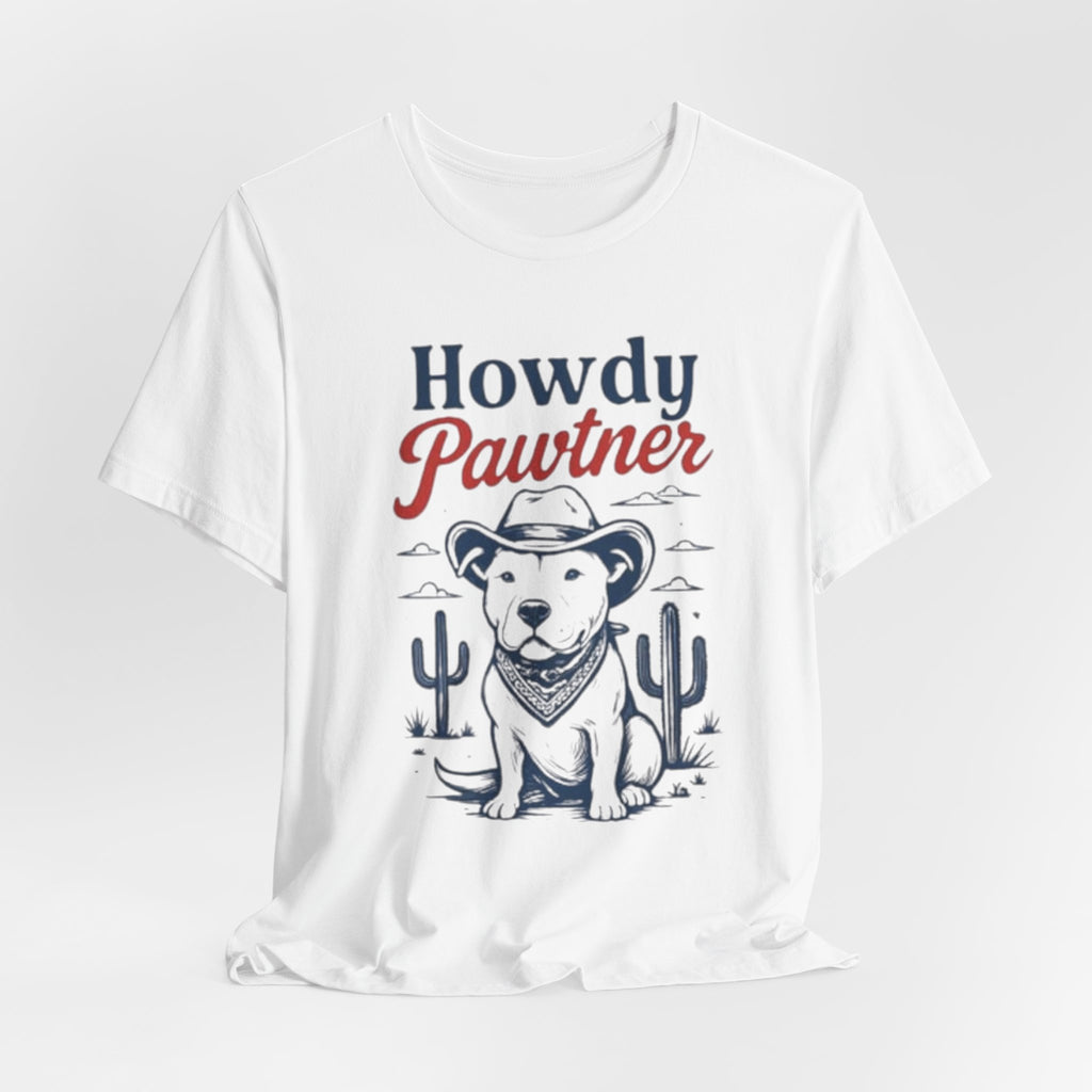 Howdy Pawtner Dog Cowboy Tee | Pit bull tee,Western Cactus Puppy Illustration