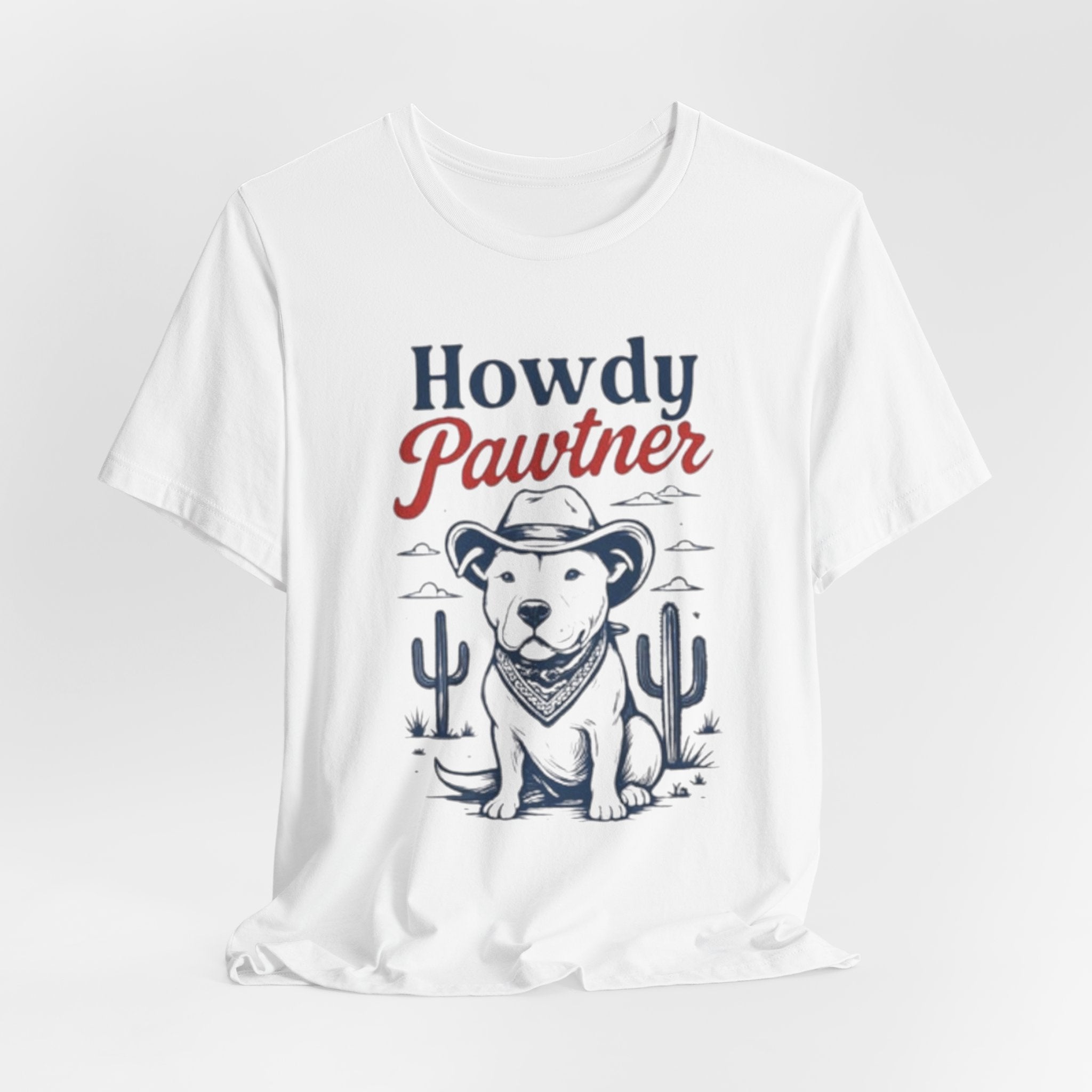 Howdy Pawtner Dog Cowboy Tee | Pit bull tee,Western Cactus Puppy Illustration