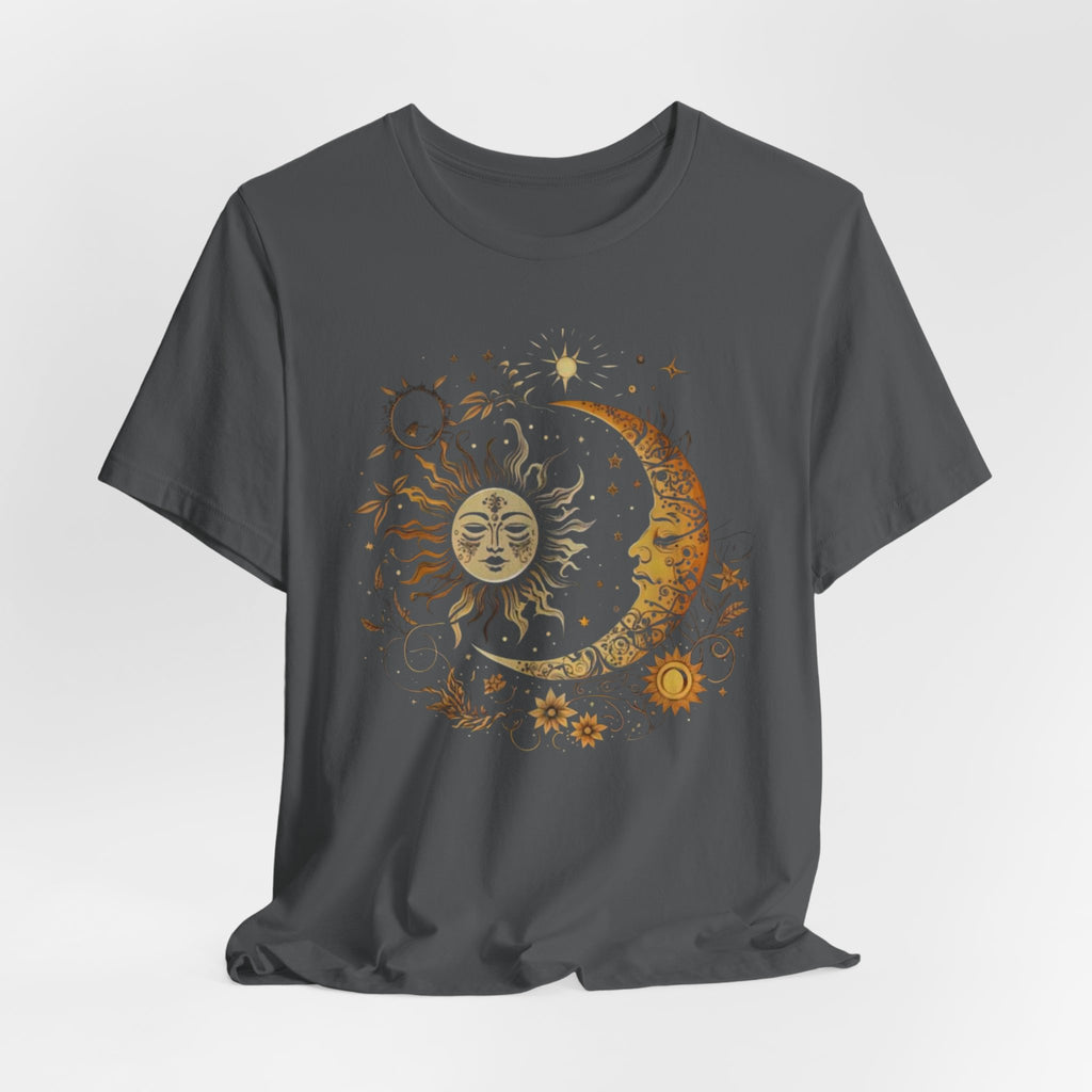 Celestial Sun and Moon Tee, Unisex Short Sleeve T-Shirt, Astrology Shirt, Gift for Astronomers, Cosmic Design Tee