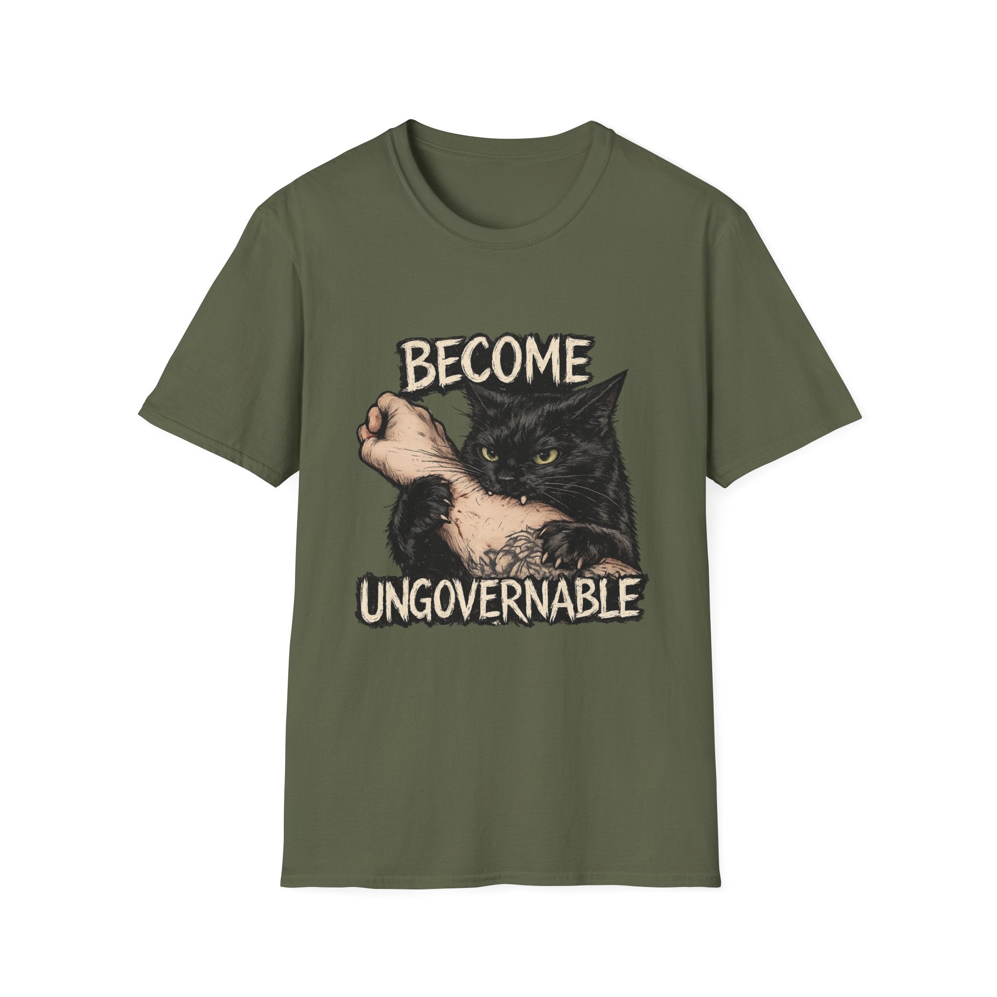 Become Ungovernable Cat T-Shirt — Rebellious Vintage Black Cat Graphic Tee