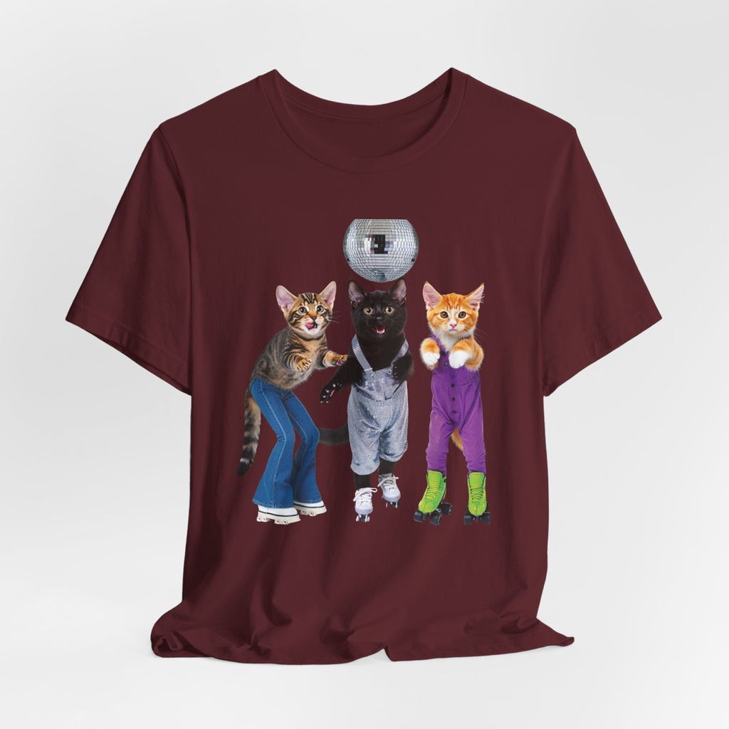 Disco Roller Cats T-Shirt | Three Cats on Roller Skates with Disco Ball