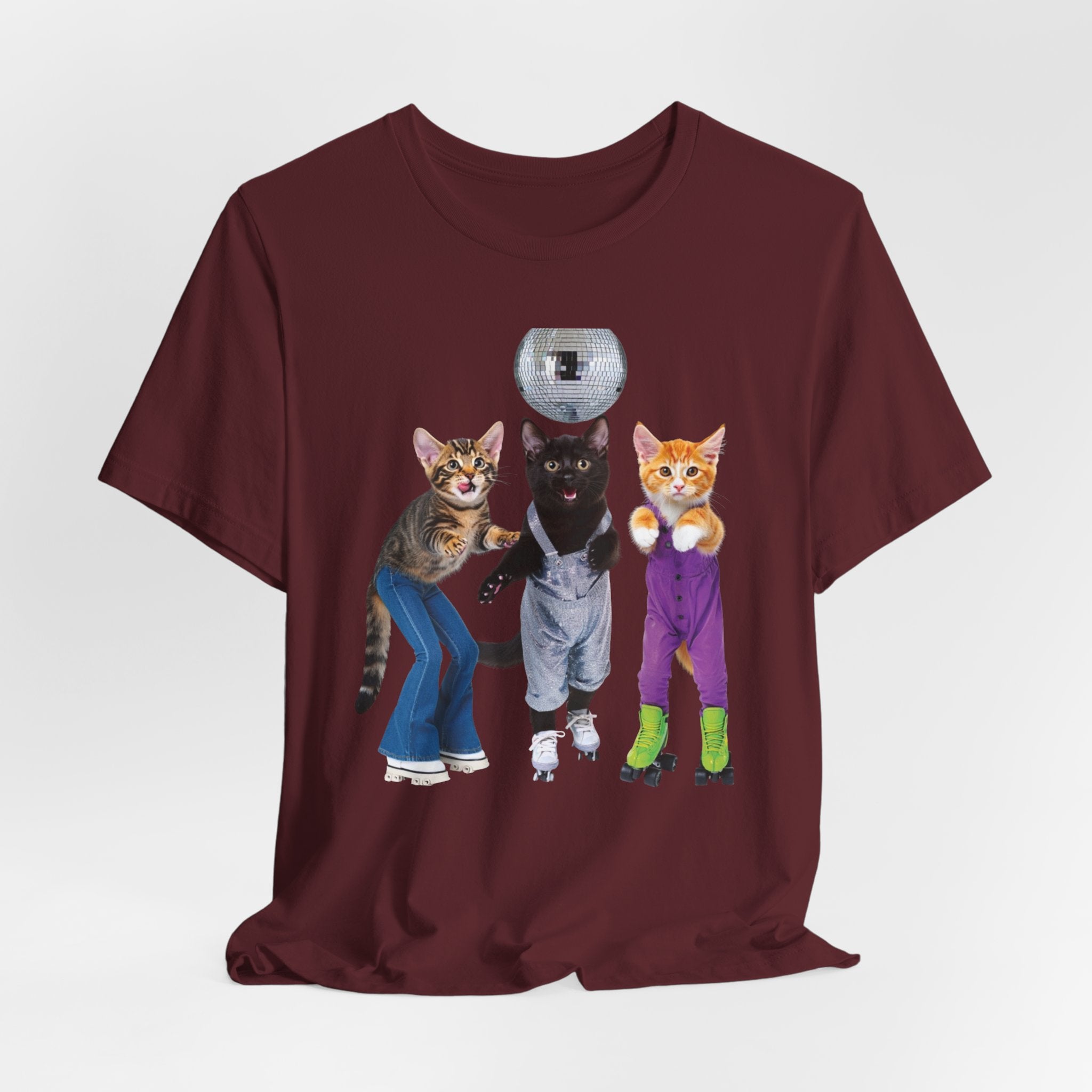 Disco Roller Cats T-Shirt | Three Cats on Roller Skates with Disco Ball