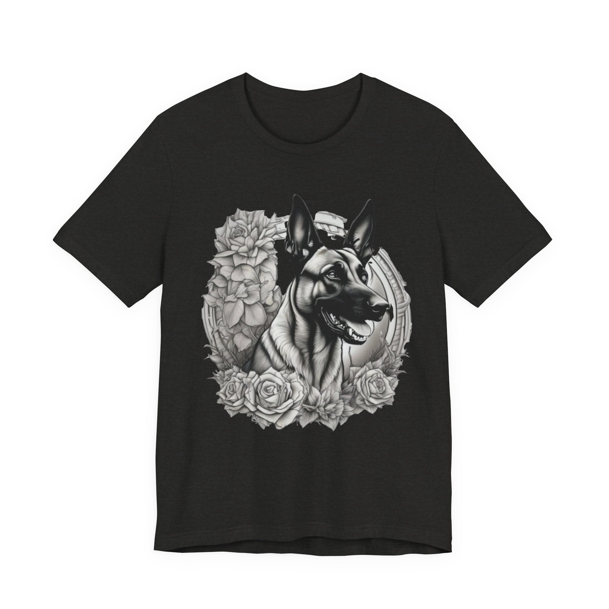 Belgian Malinios Portrait T-Shirt | Floral Frame Dog Tee