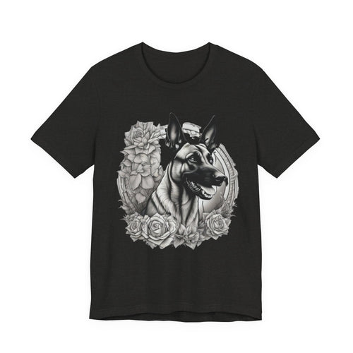 Belgian Malinios Portrait T-Shirt | Floral Frame Dog Tee