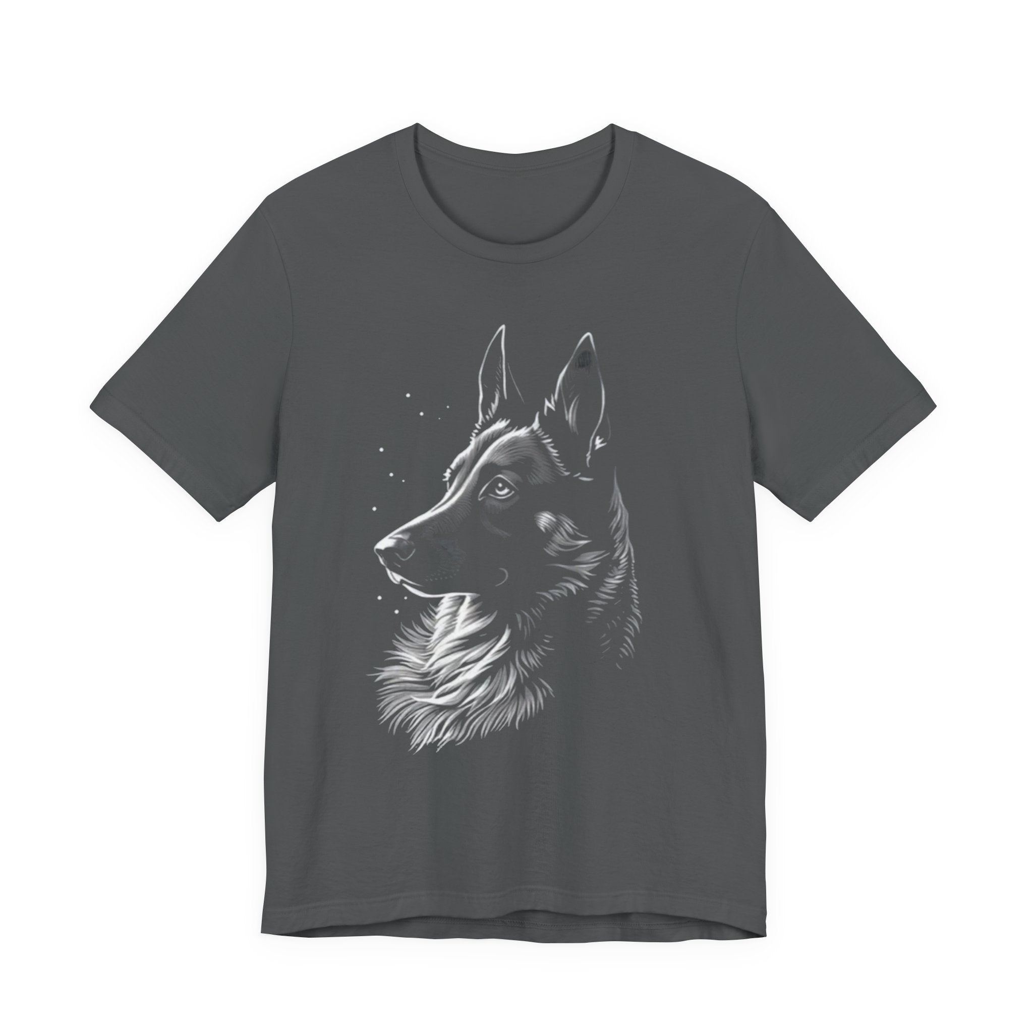 German Shepherd Portrait T-Shirt — Detailed Monochrome Dog Tee