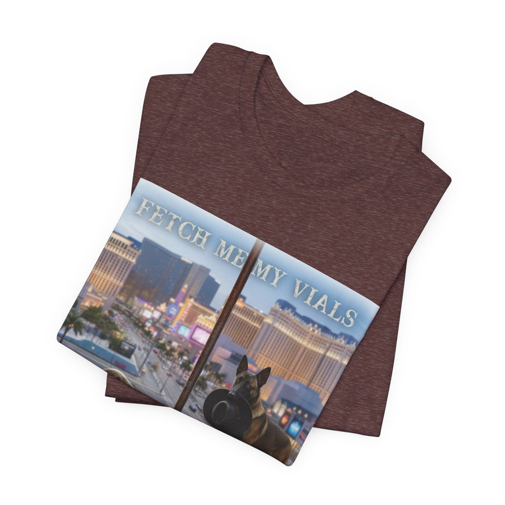 Fetch me my vials, Fallout Tee, Street Scene Graphic Tee — "Fetch Me My Vials" Retro Vegas Art Shirt