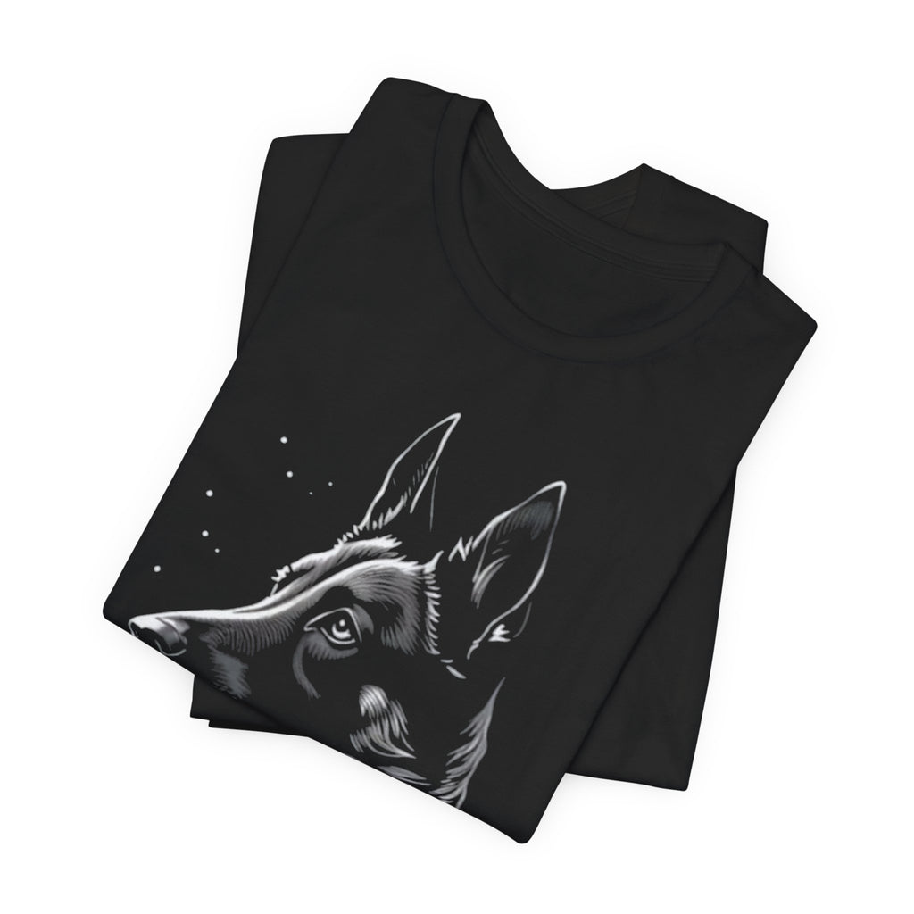 German Shepherd Portrait T-Shirt — Detailed Monochrome Dog Tee