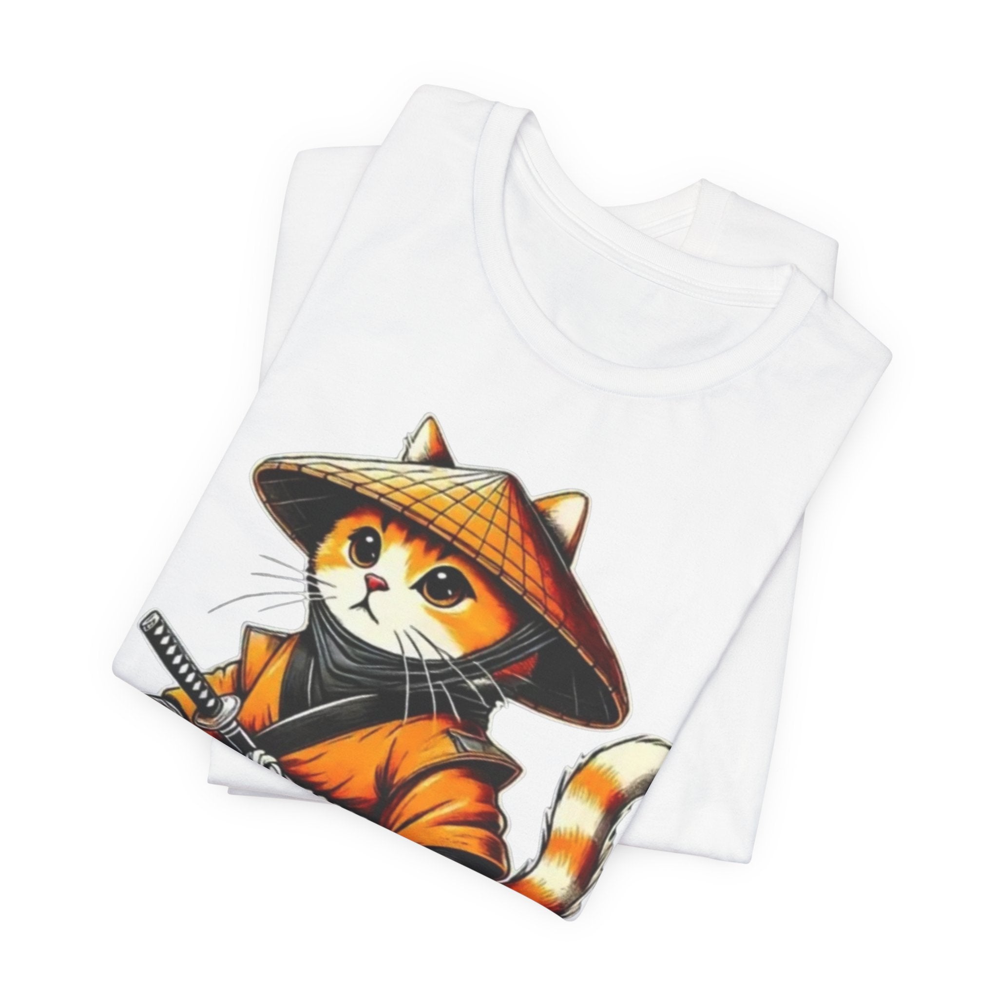 Samurai Cat T‑Shirt — Cute Ninja Kitten Graphic Tee