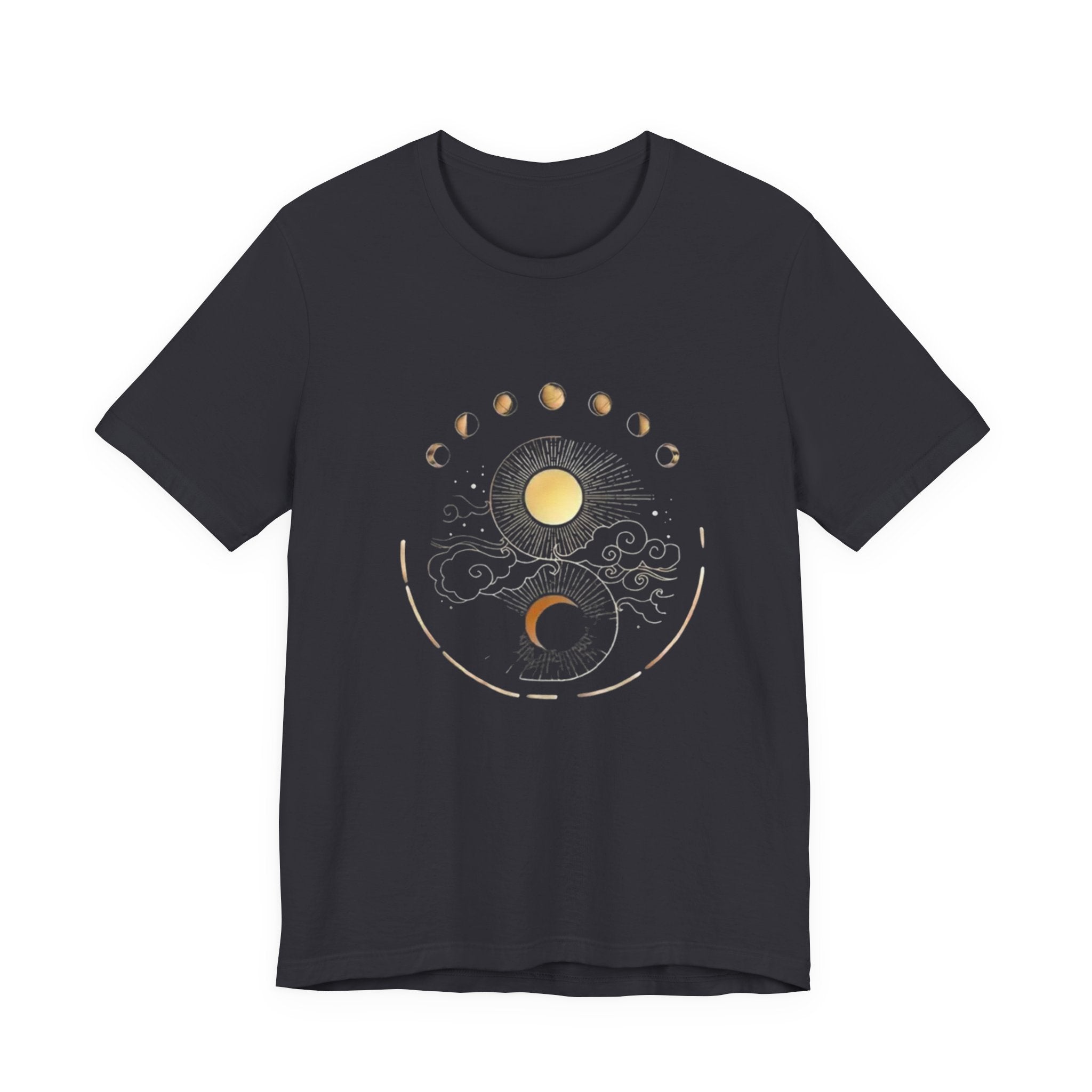 Celestial Phases Unisex Tee, Astrology Shirt, Lunar Cycle T-Shirt, Gift for Astronomers, Black Graphic Tee, Horoscope Apparel
