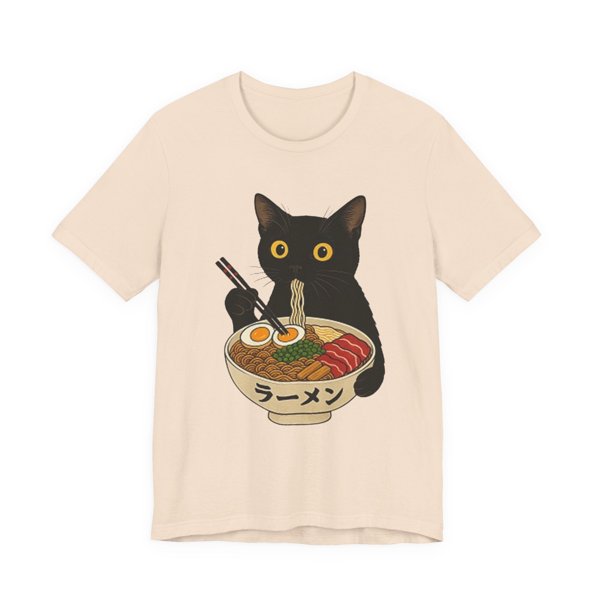 Black Cat Eating Ramen Tee | Cat with Ramen Bowl T-Shirt