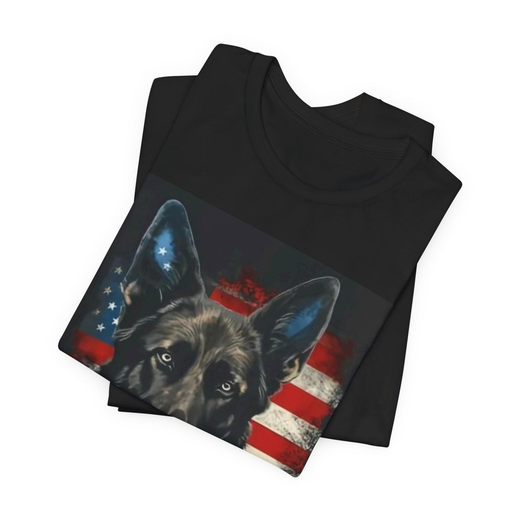 German Shepherd Patriotic T-Shirt — Belgian Malinios Tee, American Flag Dog Tee