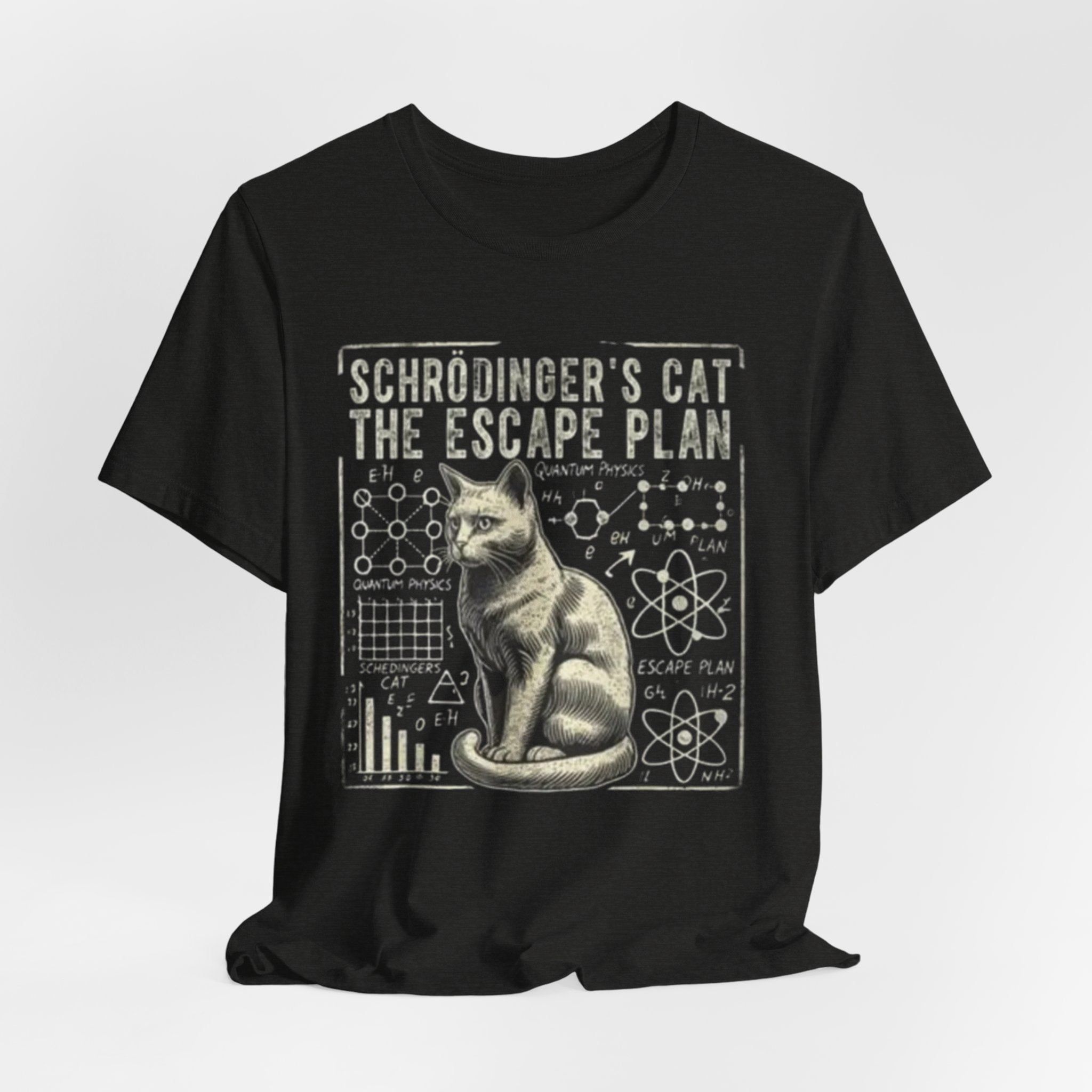 Schrödinger's Cat Escape Plan Tee | Physics Cat Diagram Shirt