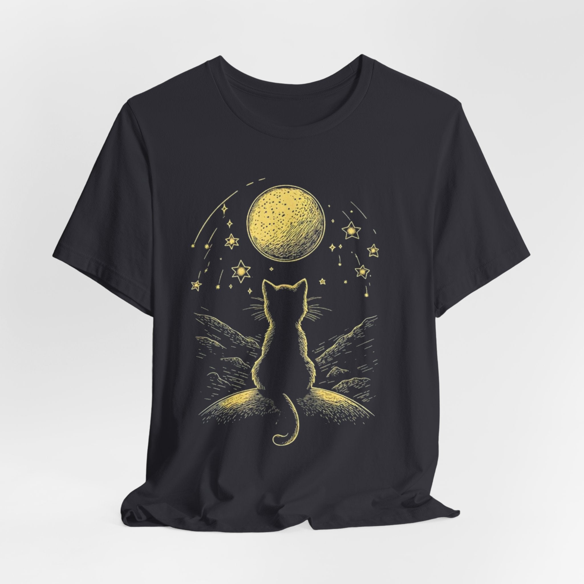 Cat Silhouette Moonlight T-Shirt | Night Sky Stars