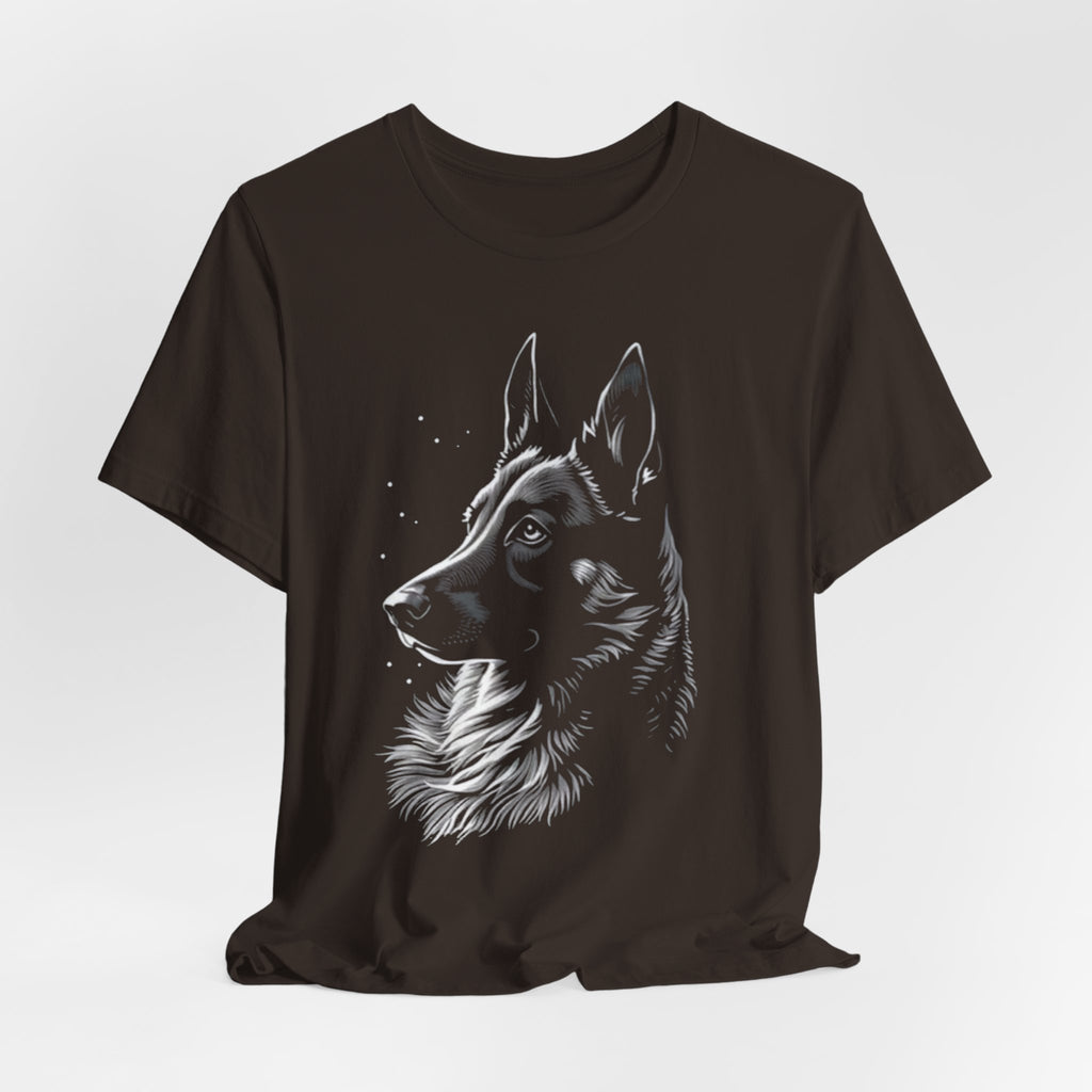 German Shepherd Portrait T-Shirt — Detailed Monochrome Dog Tee