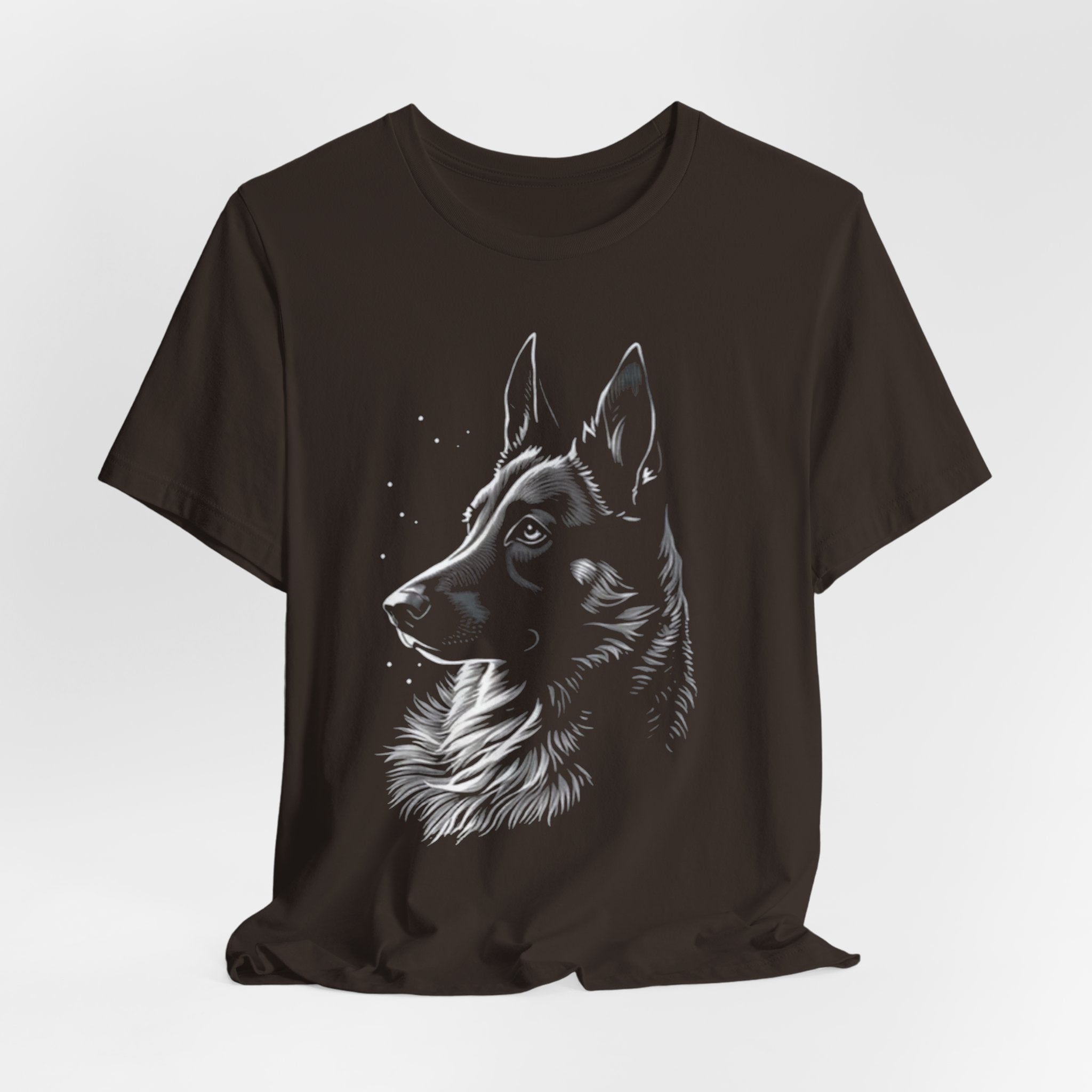 German Shepherd Portrait T-Shirt — Detailed Monochrome Dog Tee