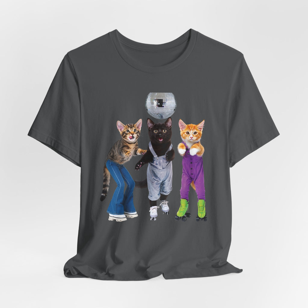 Disco Roller Cats T-Shirt | Three Cats on Roller Skates with Disco Ball