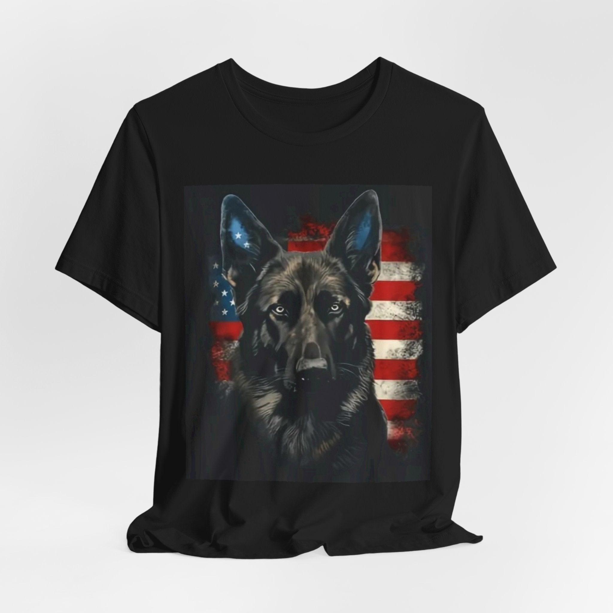 German Shepherd Patriotic T-Shirt — Belgian Malinios Tee, American Flag Dog Tee