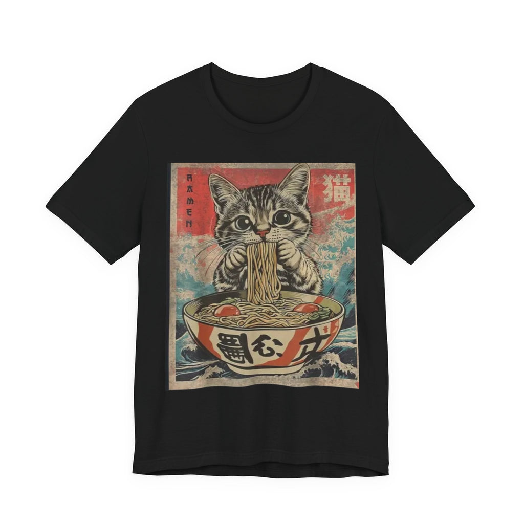 Vintage Cat Eating Ramen Tee, Cat Lover Gift, Funny T-Shirt, Cute Graphic Tee, Anime Apparel, Pet Enthusiast Wear